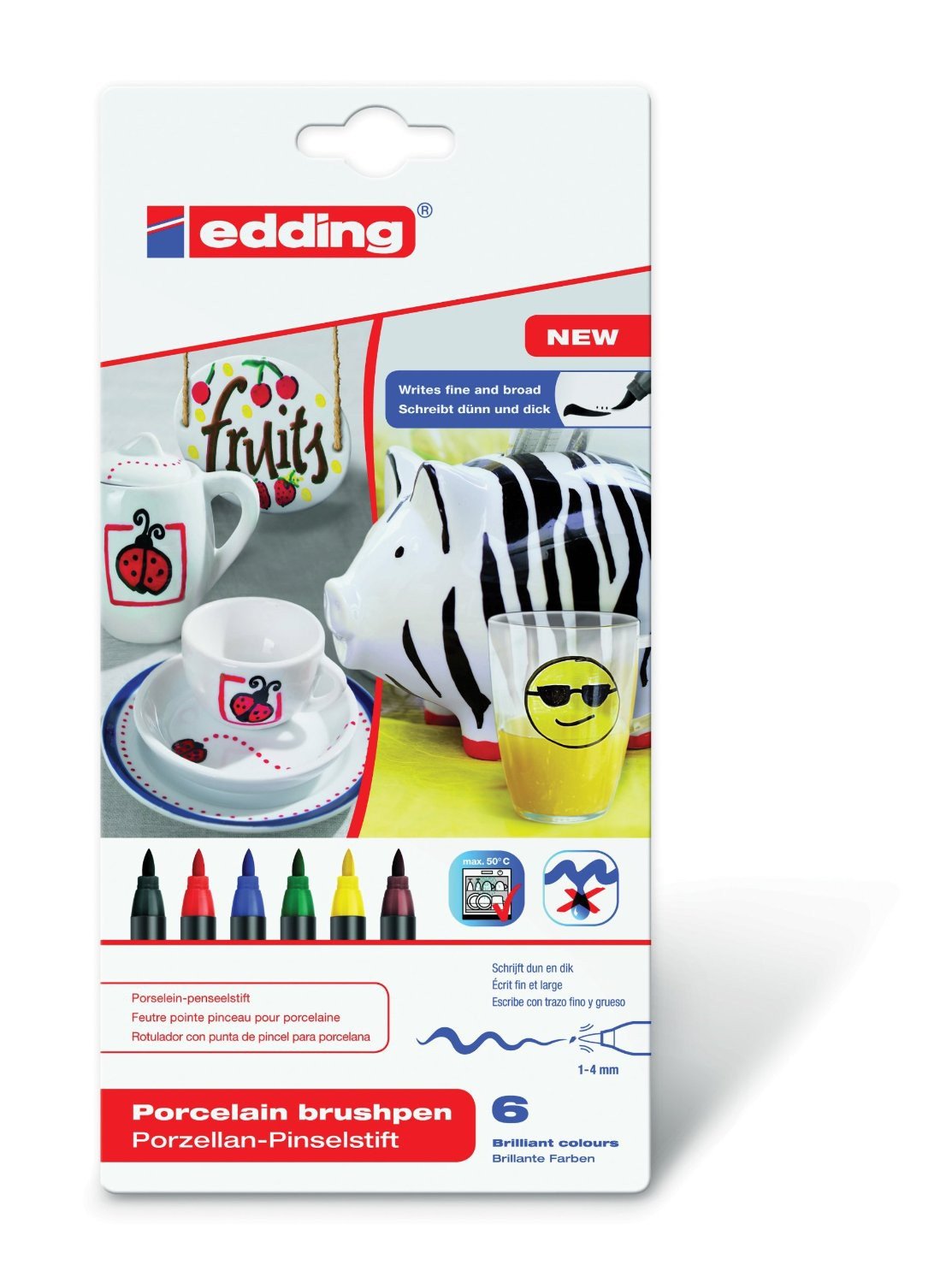 Edding Rotulador Para Porcelana 4200 Colores Básicos Surtidos Punta De Pincel Estuche De 6