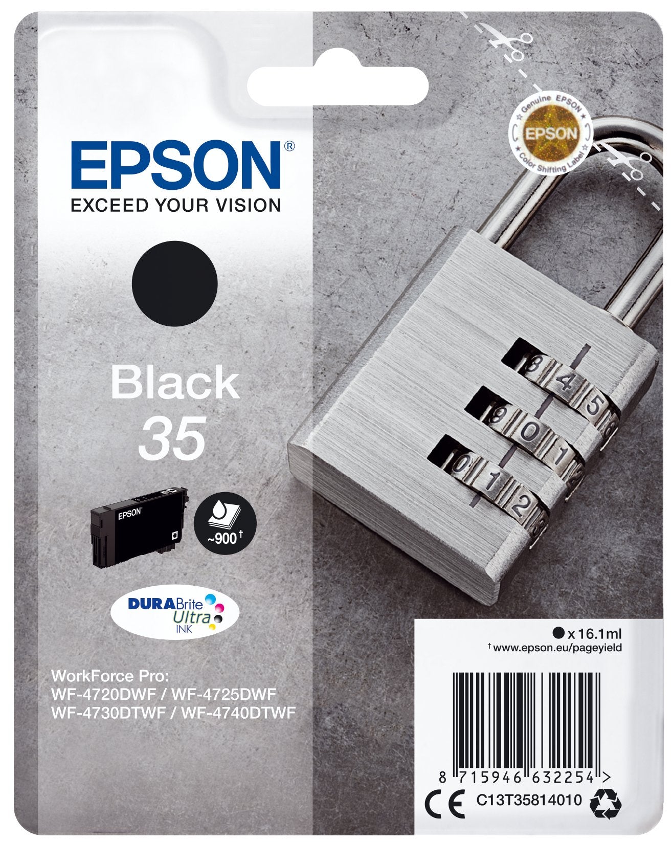 Tinta Original Epson Nº 35 Black Para Workforce Pro Wf-4720, Wf-4720dwf, Wf-4725dwf, Wf-4730, Wf-4730dtwf, Wf-4740, Wf-4740dtwf
