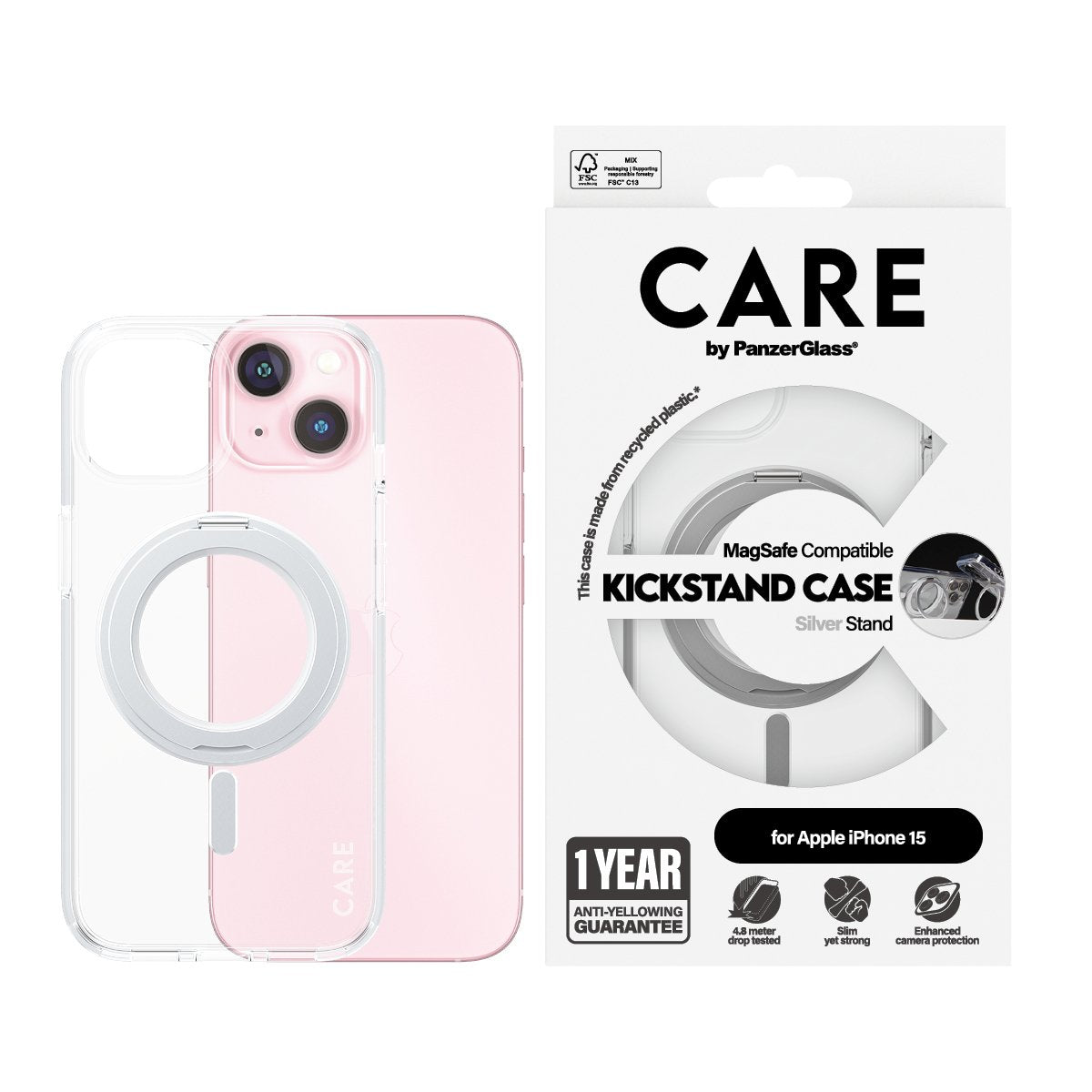 EAN 5715685005480 - PanzerGlass CARE™ by ® Case Transparent w. Silver Kickstand & MagSafe iPhone 15 funda para teléfono móvil imagen 2