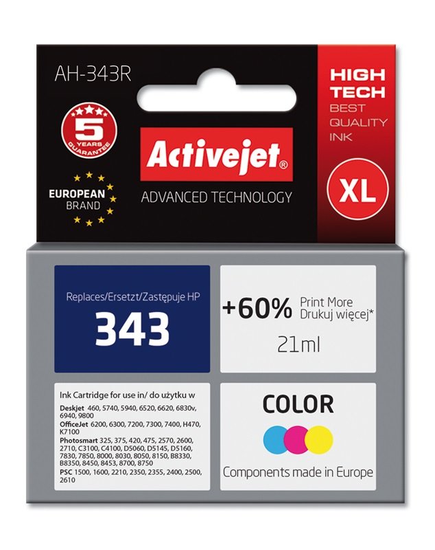 EAN 5904356286598 - Activejet AH-343R cartucho de tinta 1 pieza(s) Compatible Alto rendimiento (XL) Cian, Magenta, Amarillo imagen 2