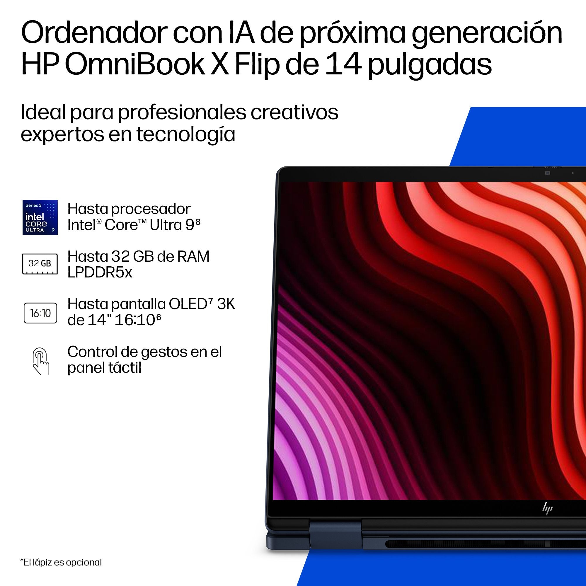 Convertible 2 En 1 Hp Omnibook X Flip Next Gen Ai 14 Kb0004ns Copilot+ Pc 14" 2k Intel Core Ultra 7 356h 50 Tops 32gb Ram 1tb Ssd Sin Cargador