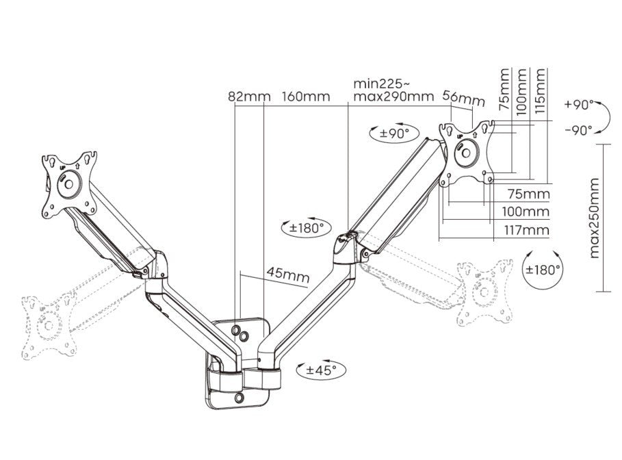 Equip Soporte De Pared Orientable Para 2 Pantallas De 17'-32' Brazo 564mm Muelle De Gas Hasta 9kg