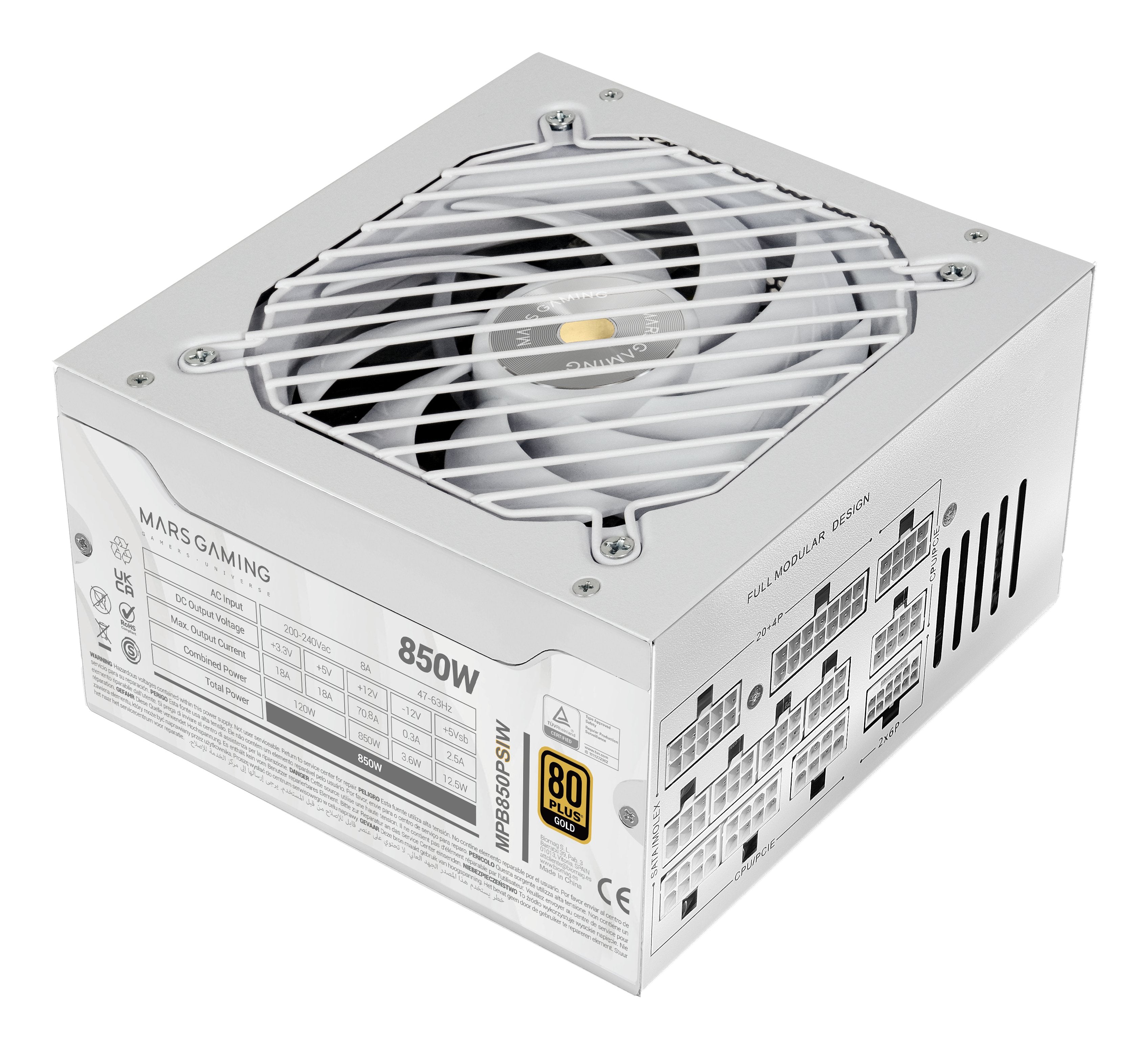 Fuente De Alimentacion Mars Gaming 850w Modular Atx 3.1 80+ Gold 140mm Silent Blanco