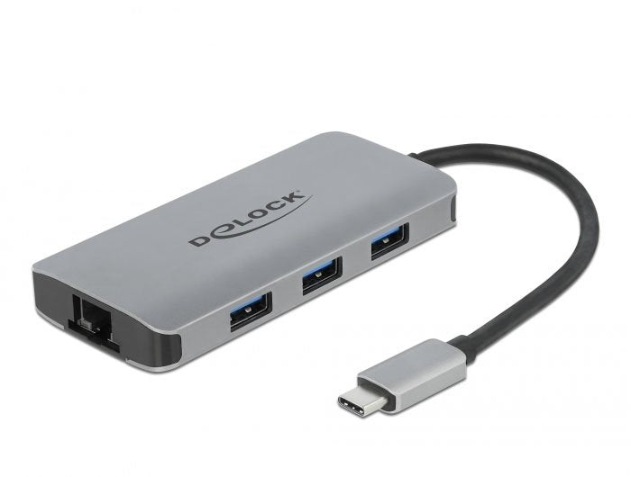 Delock Usb 3.2 Gen 1 Hub Con 4 Puertos Y Lan Y Pd Gigabit, Estación De Acoplamiento Gray 63252
