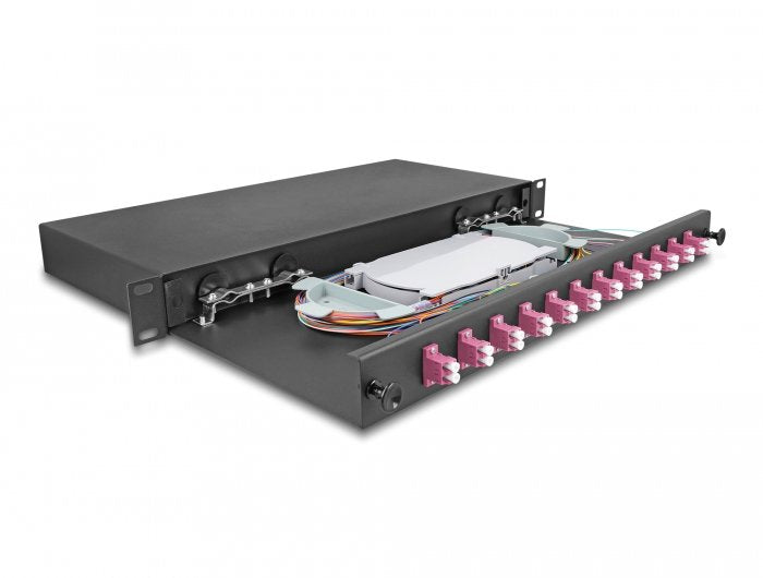 Delock 67005 Caja De Empalme De Fibra Óptica De 19? 12 X Lc Duplex Om4 1u Completamente Montada Lista Para Empalmar