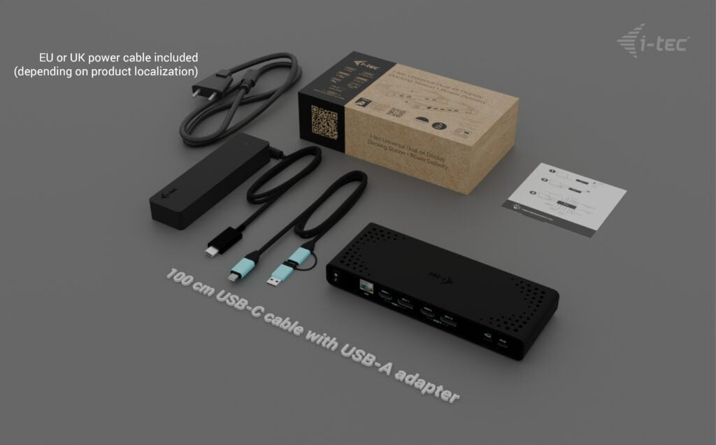 I-Tec Universal Dual 4k Display Docking Station 2xdp 2xhdmi Lan Audio Power Delivery 85w + I-Tec Usb-C Charger 100w - Stacja Dokujaca