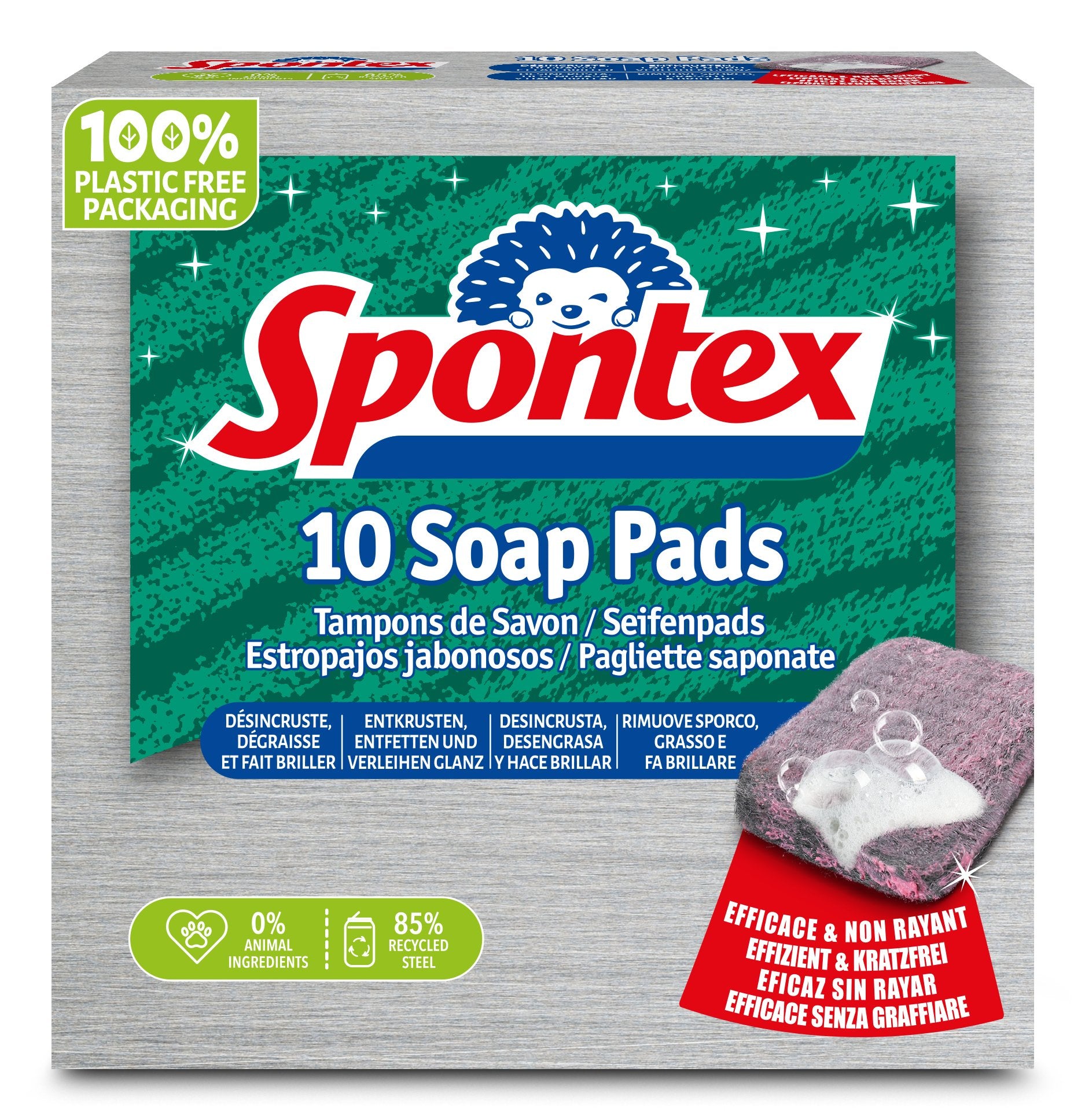 EAN 3384126720217 - Spontex 3384126720217 esponja Rectangular Acero Gris 10 pieza(s) imagen 1