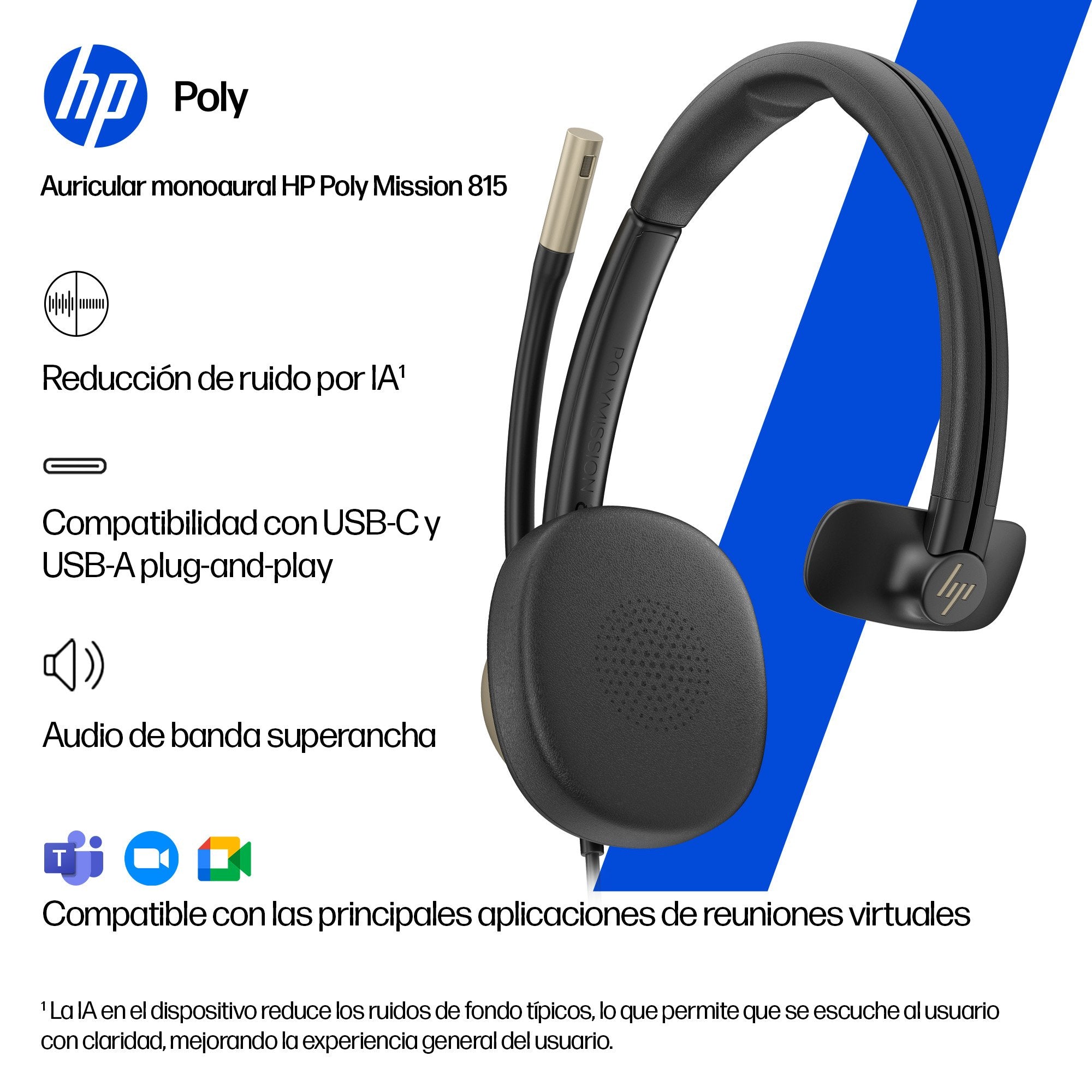EAN 0199764365613 - HP Poly Mission 815 Monaural USB Wired Headset (Bulk) Negro imagen 8