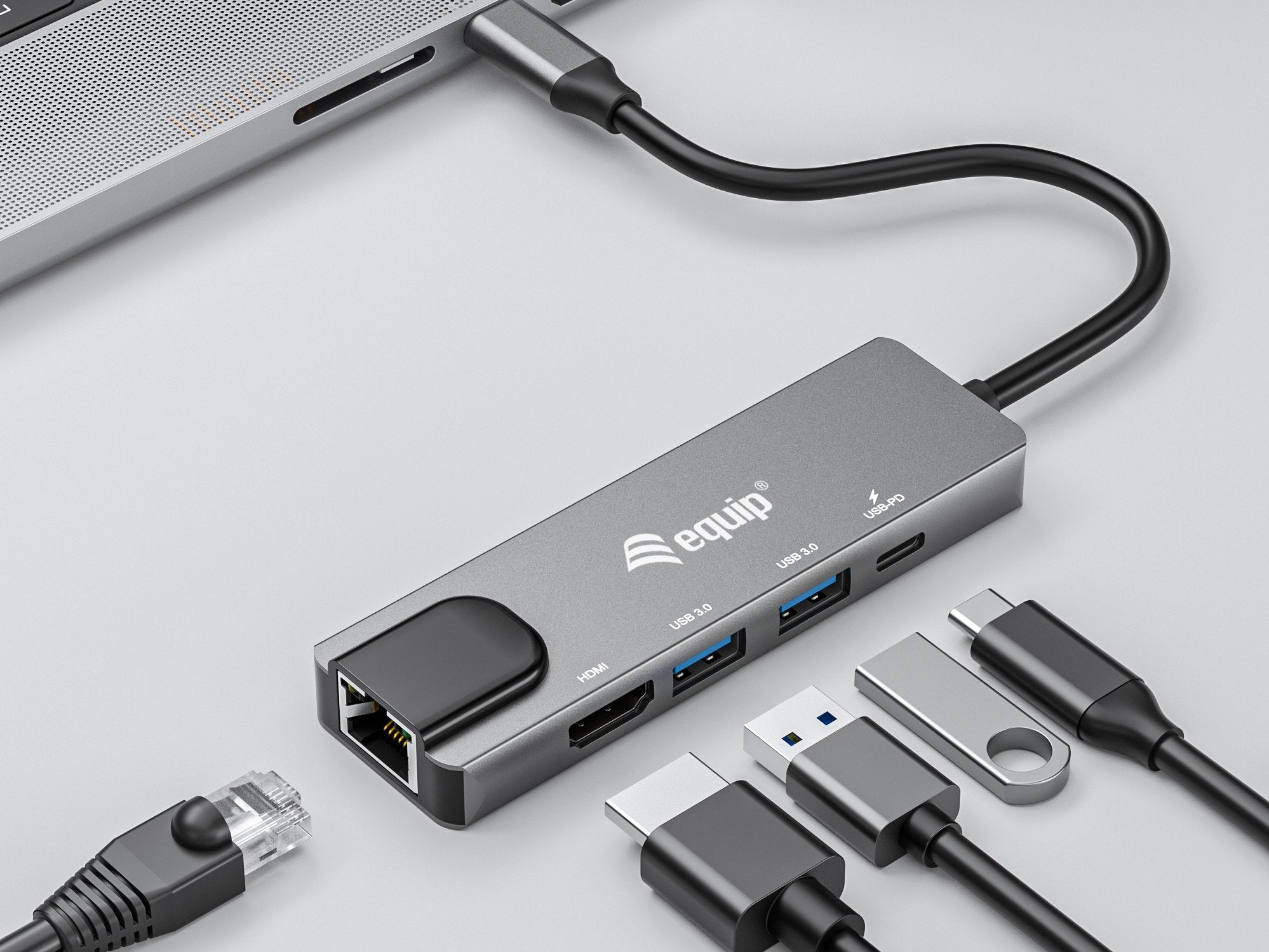 Equip Dock Usb-C->Hdmi, Gigabit Lan, 2xusb3.0, 100wpd 0,25m