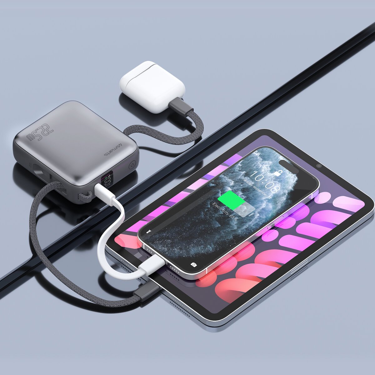 4smarts Powerbank Pocket Dual Cord 10000mah 22.5w, Spacegrau