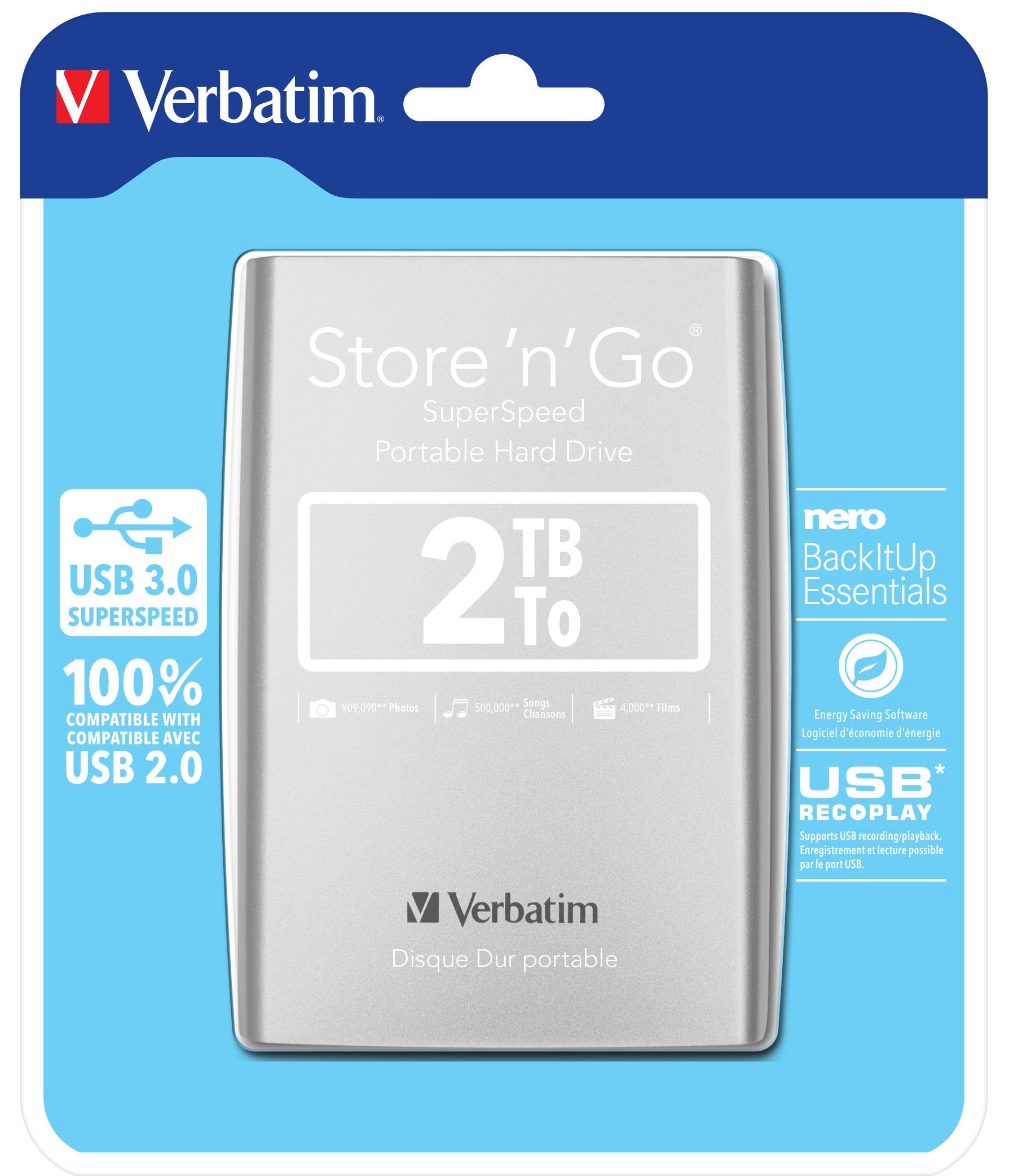 Disco Externo Hdd Verbatim Hd 2.5\1 2tb Usb 3.0 Plata 53189