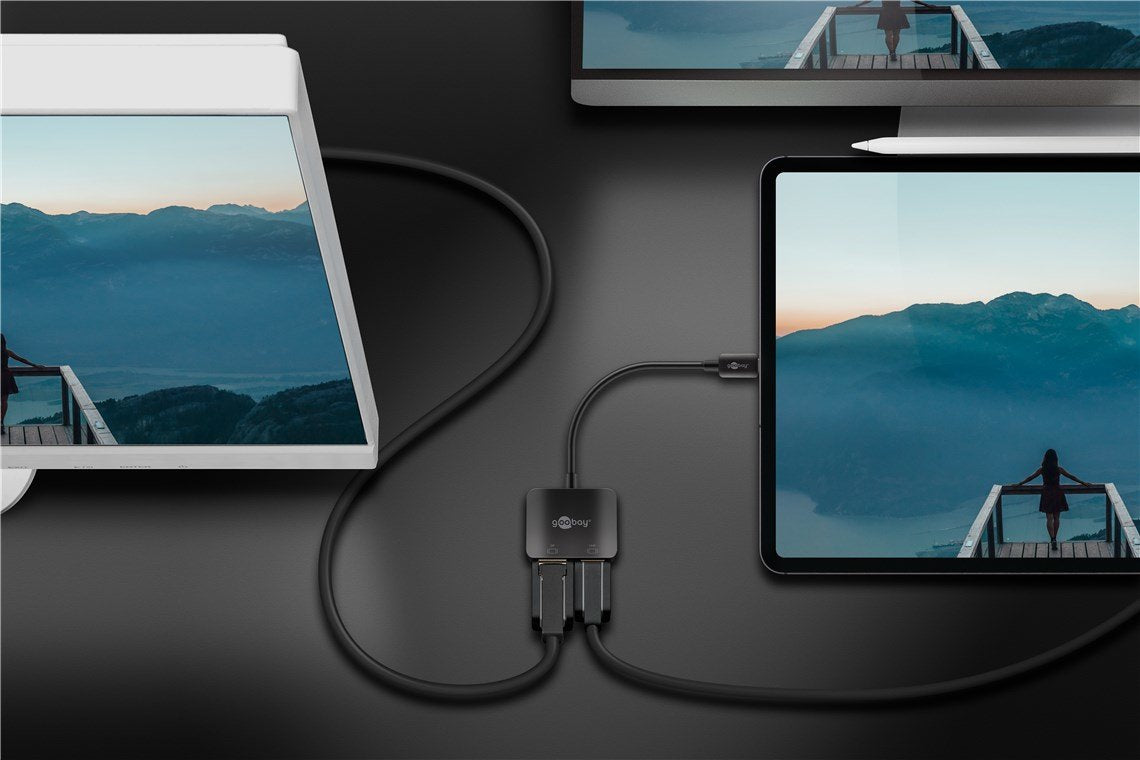 Adaptador De Cable De Vídeo Goobay 60172 0,15 M Usb Tipo C Hdmi + Displayport Negro