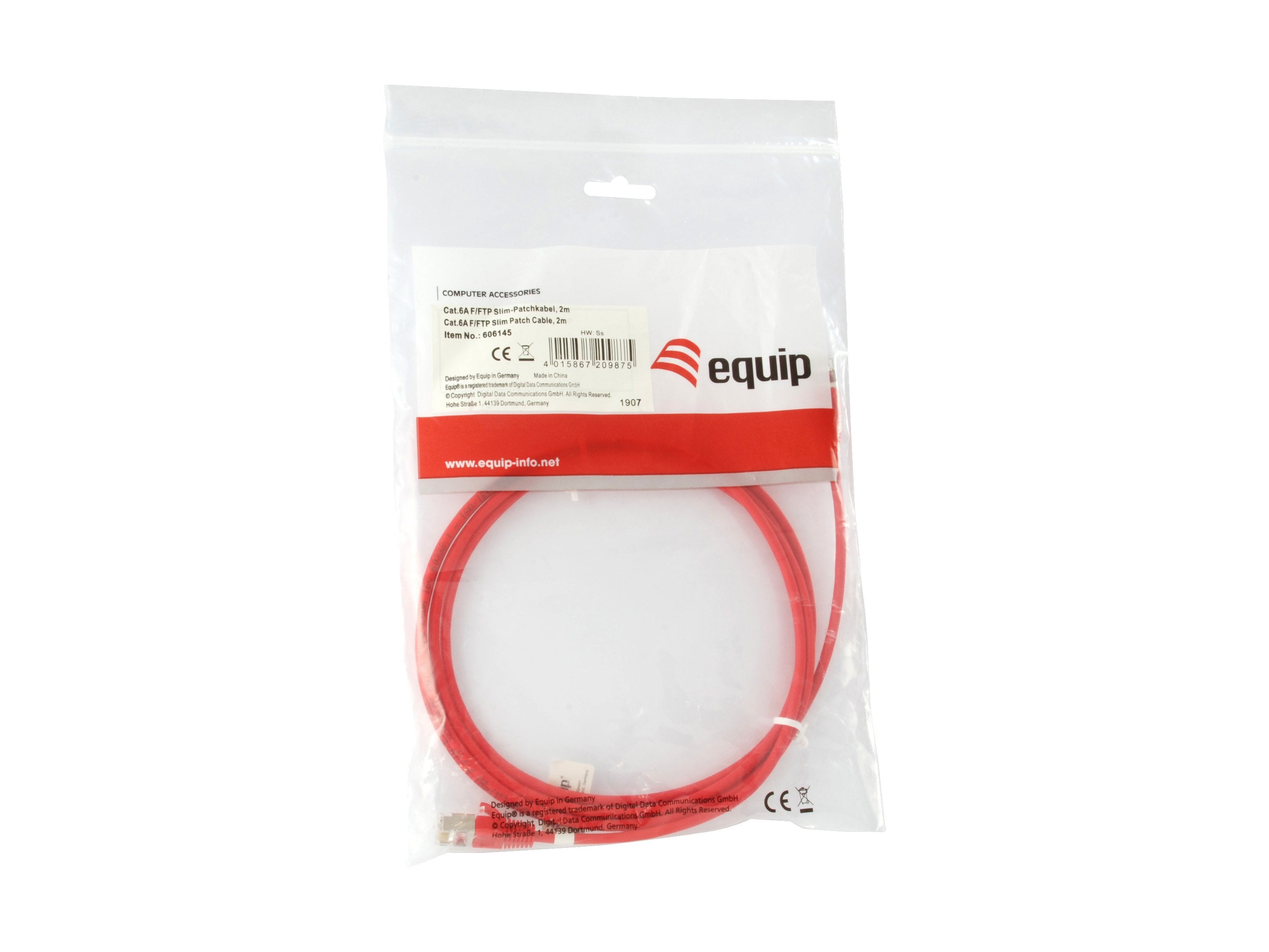 Equip Cable De Red Cat6a S/Ftp 2xrj45 2.00m Rojo Slim Lszh