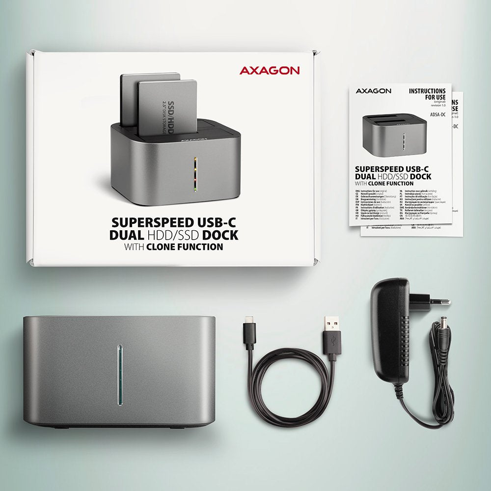 EAN 8595247907707 - Axagon AXG ADSA-DC - Docking- und Kopierstation 2x 2.5''/3.5'' SATA USB 3.0 - Digital/Daten USB 3.2 Gen 1 imagen 9