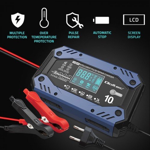EAN 5901878524825 - Qoltec 52482 Cargador de batería para vehículos 12/24 V Negro, Azul imagen 3