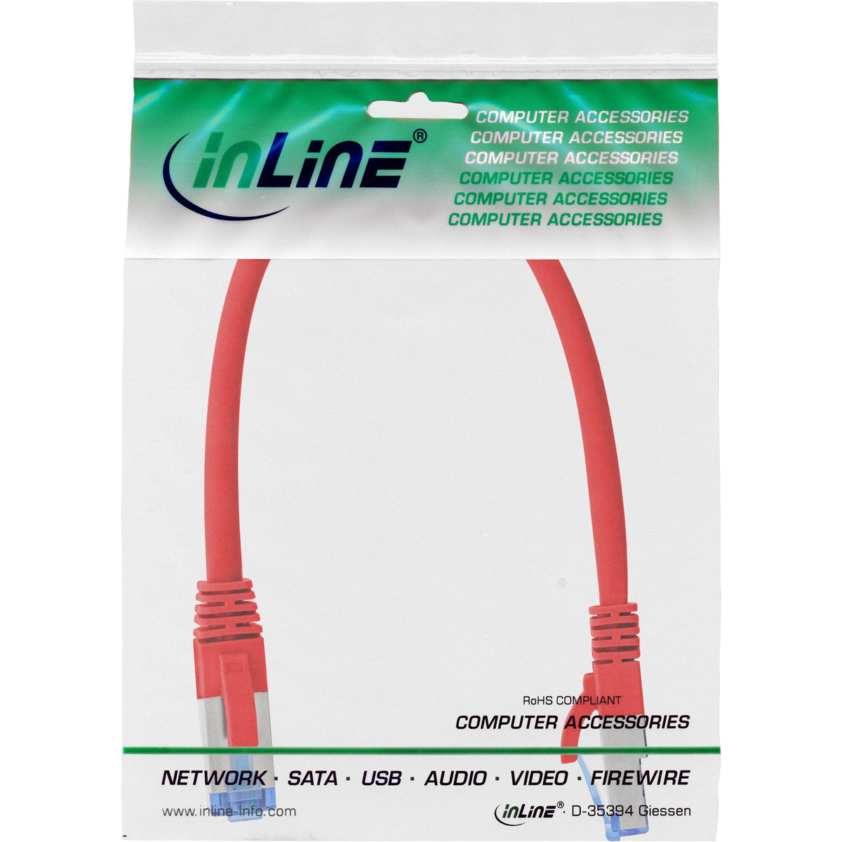 Cable De Red Inline S/Ftp Pimf Cat.6a Libre De Halógenos 500mhz Rojo 0.25m