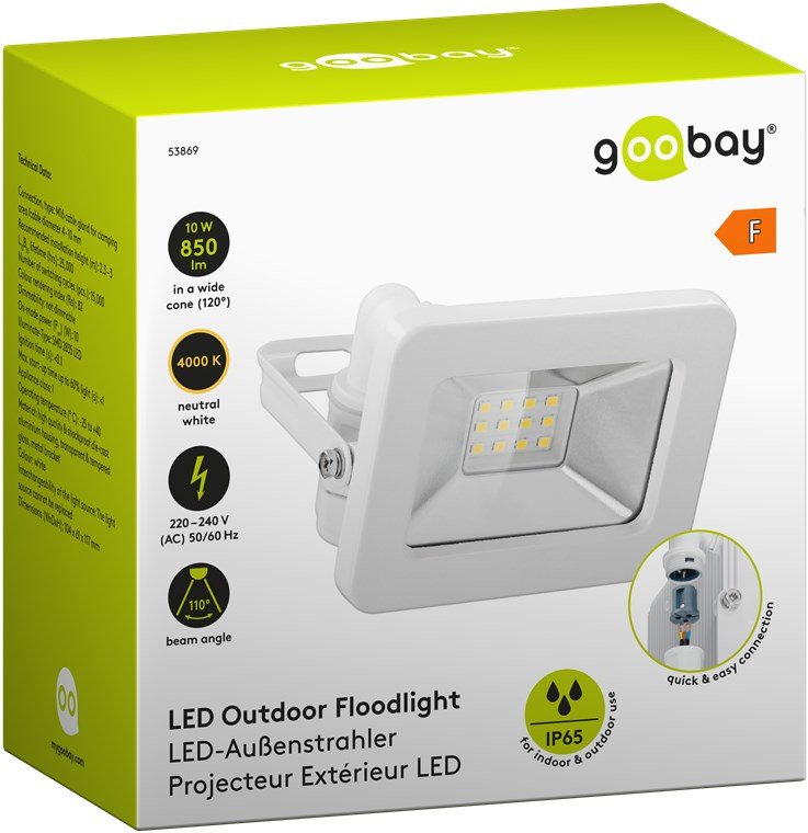 Proyector De Exterior Led, 10w 850lm, Luz Blanca Neutra (4000 K) Y Prensaestopas M16, Apto Para Exteriores (Ip65)