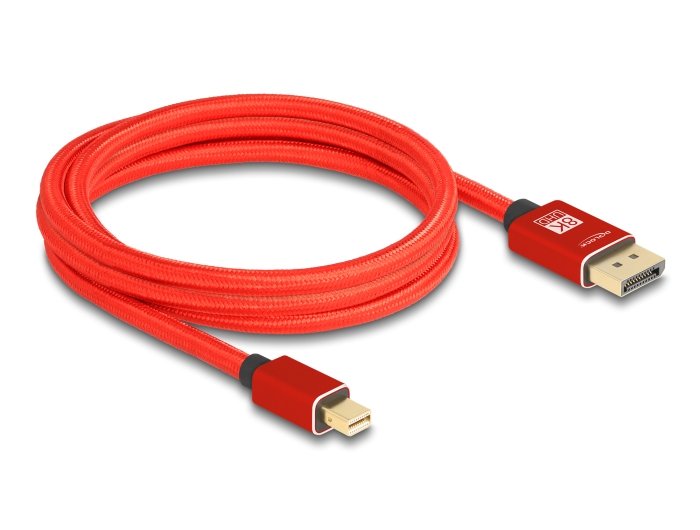Delock Mini Displayport Zu Displayport Cable 8k 60 Hz 2 M Rot Metall Ohne Einrastfunktion