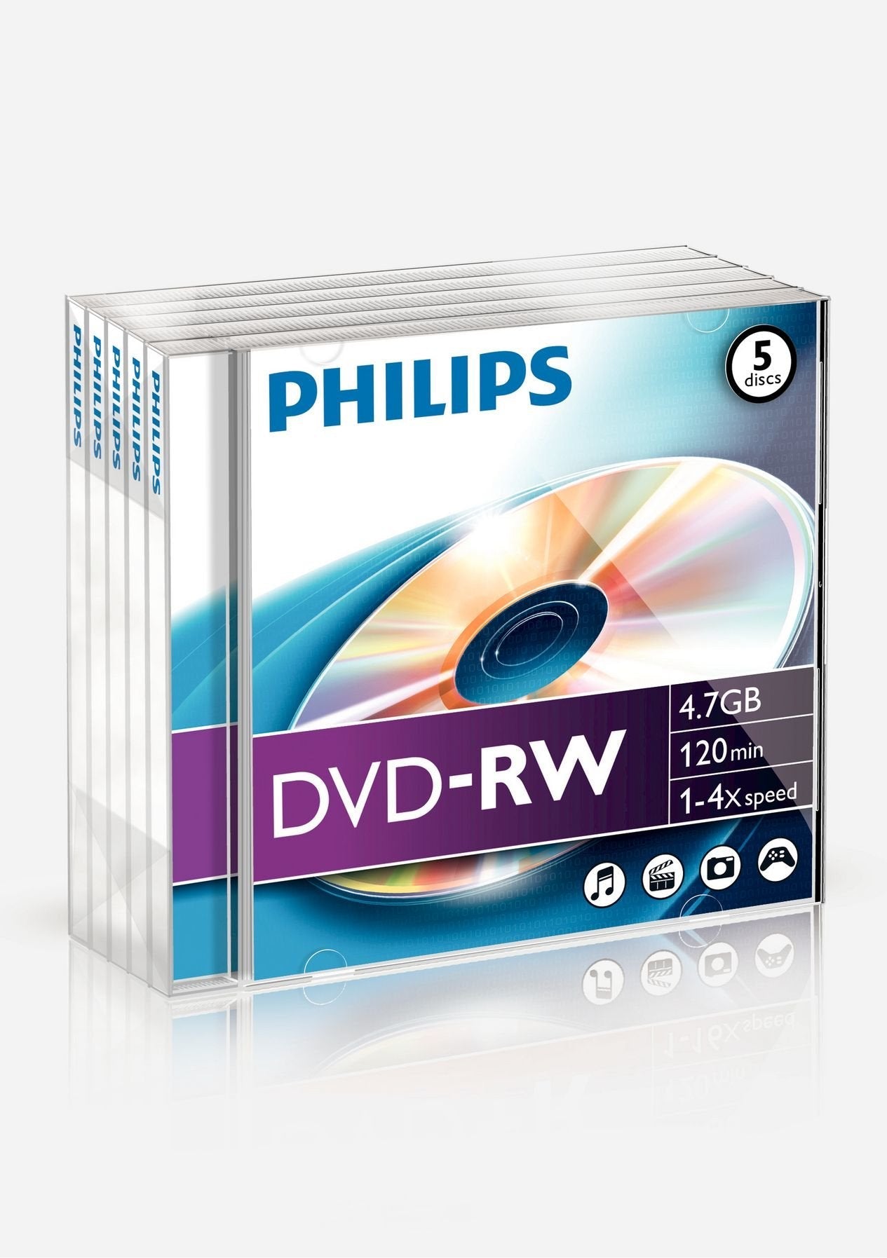 Philips Dvd-Rw 4,7gb 5pcs Jewel Case 4x Foil