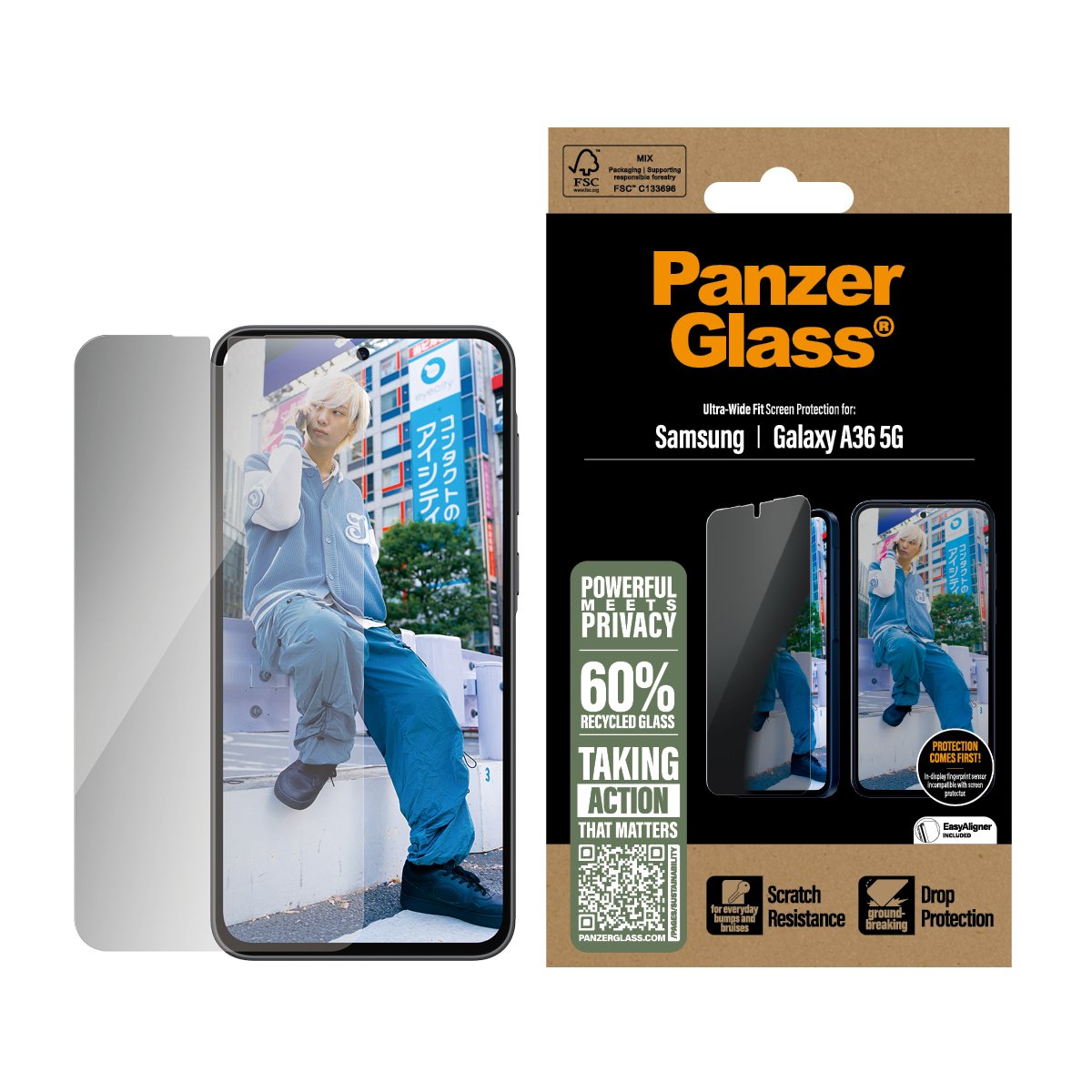 EAN 5715685017346 - PanzerGlass ® 2-Way Privacy Screen Protector Samsung Galaxy A36 5G | Ultra-Wide Fit Protector de pantalla imagen 2
