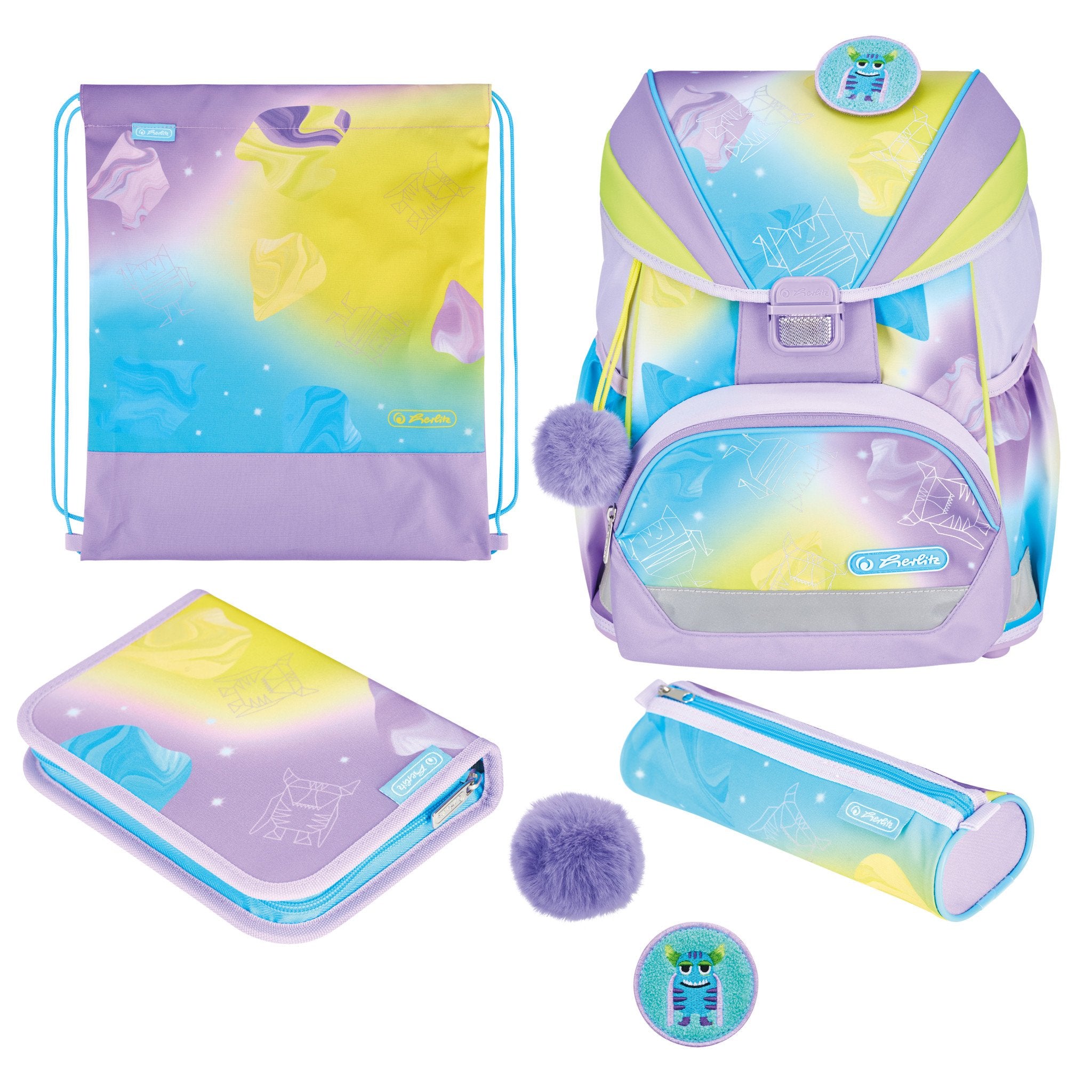 EAN 4008110396392 - Herlitz UltraLight XL Plus Little Monster juego de mochila escolar Chica Poliéster Azul, Lila, Amarillo imagen 1