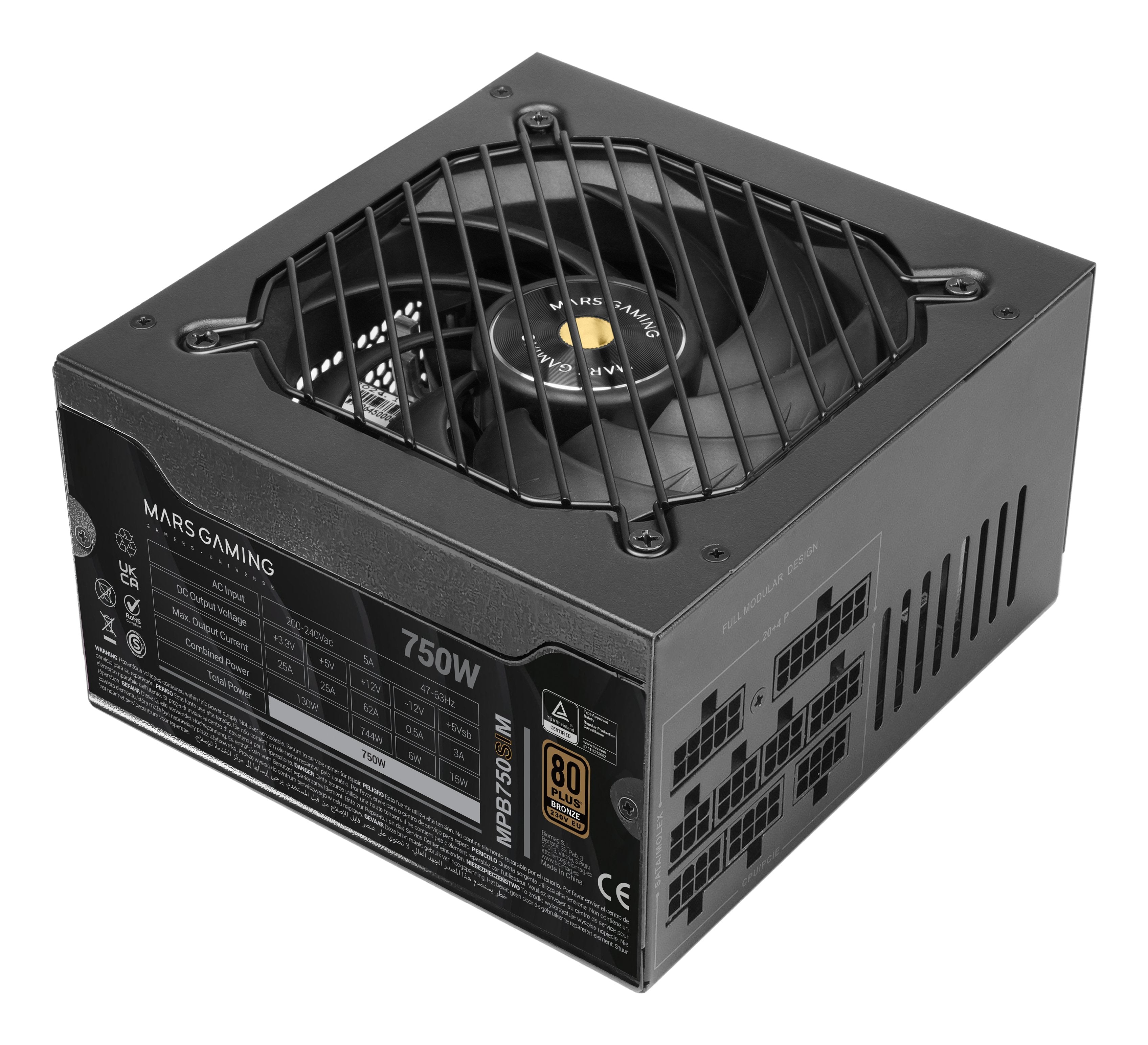 Fuente Alim. 750w Si Modular 80+ Bronze Mars Gaming 750w / Silencioso / 90% Eficiencia / Ventilador 140mm
