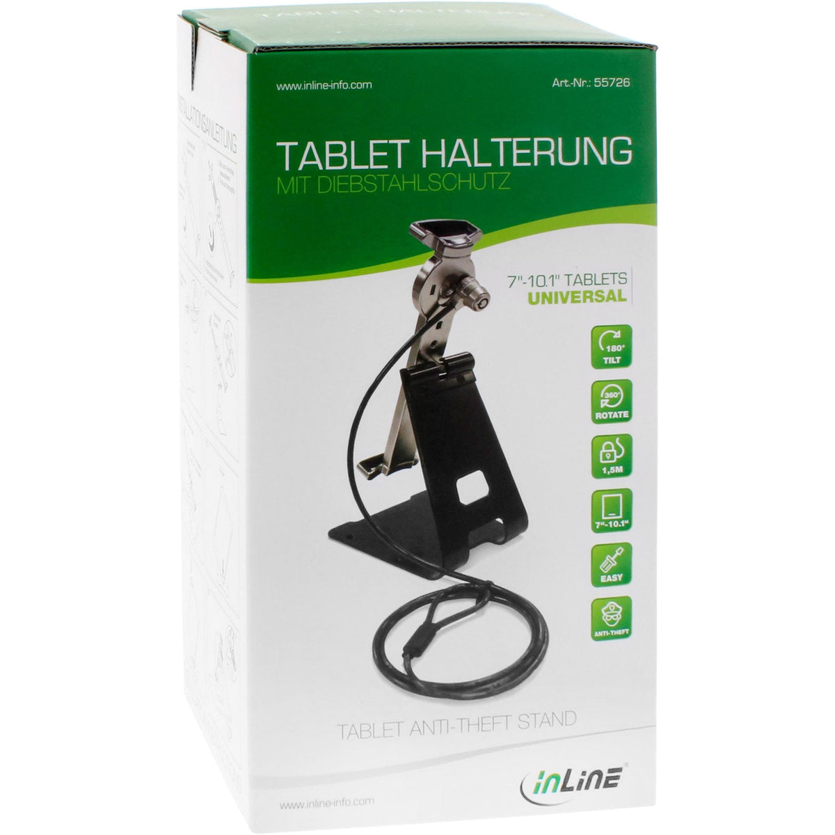 Soporte De Bloqueo Universal Para Tablet Inline Para 7"-10,1" Con Bloqueo De Teclas Diámetro Del Cable 4,4 Mm X 1,5 M