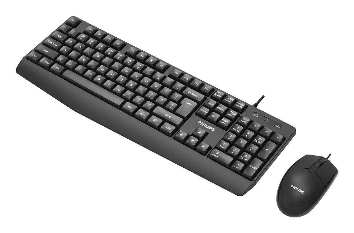 Teclado Y Mouse Philips Spt6237b Cable Usb 2.0 Resistente Agua 1200 Dpi Negro Ergonomico