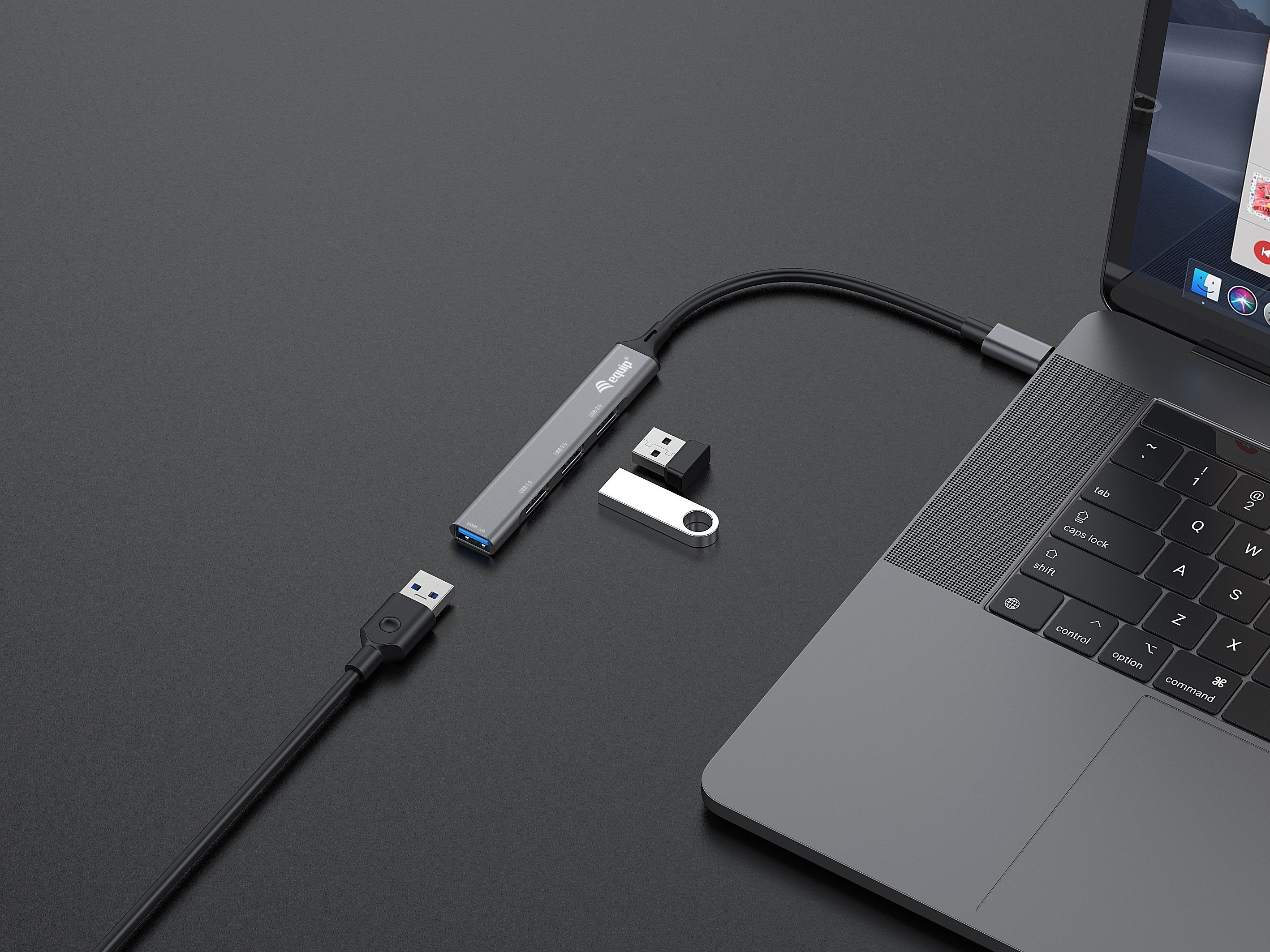 Hub Usb-C Equip Life Usb 1 Puerto Usb 3.0 3 Puertos Usb 2.0 Carcasa Aluminio