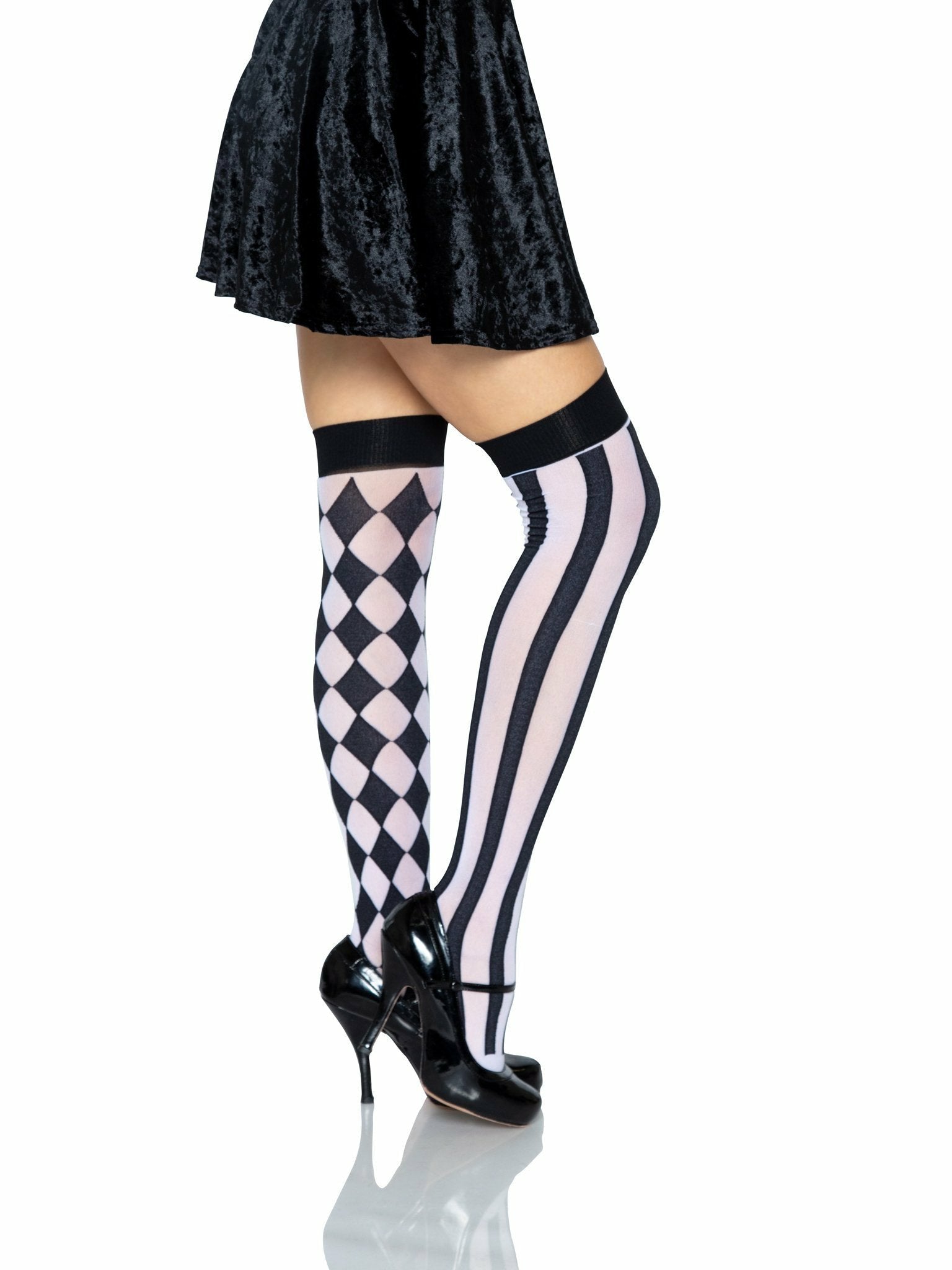 Leg Avenue Calcetines Altos Arlequin Negro/Blanco