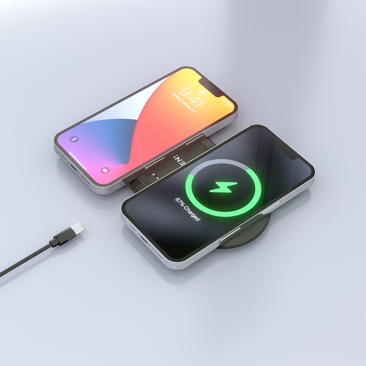 Aisens Cargador Inalambrico Usb-C 15w 2 En 1 Para Movil Auriculares, Negro