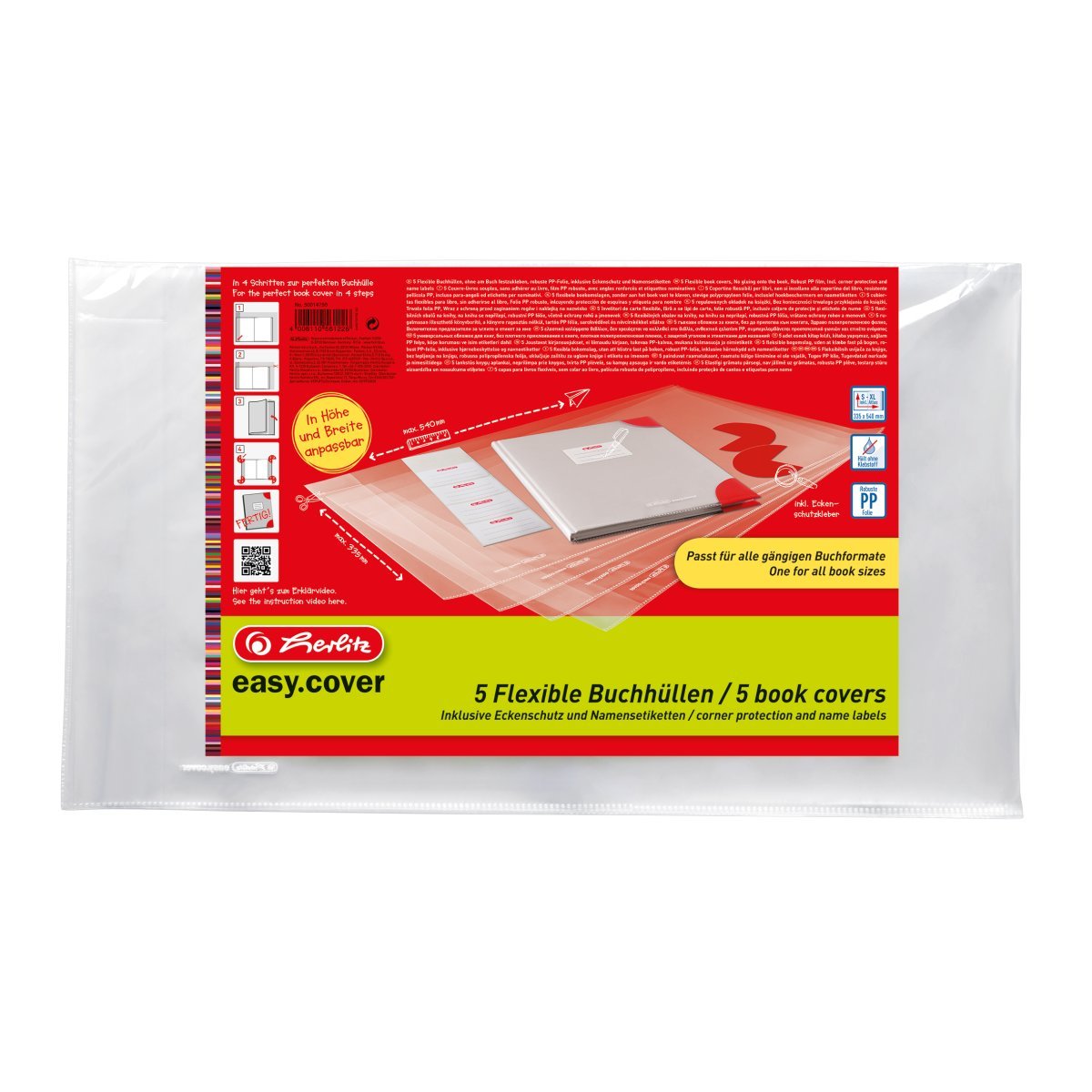 Funda Para Libro Herlitz 5 Piezas Con Etiquetas Adhesivo Protector 540*335 Caja Plegable