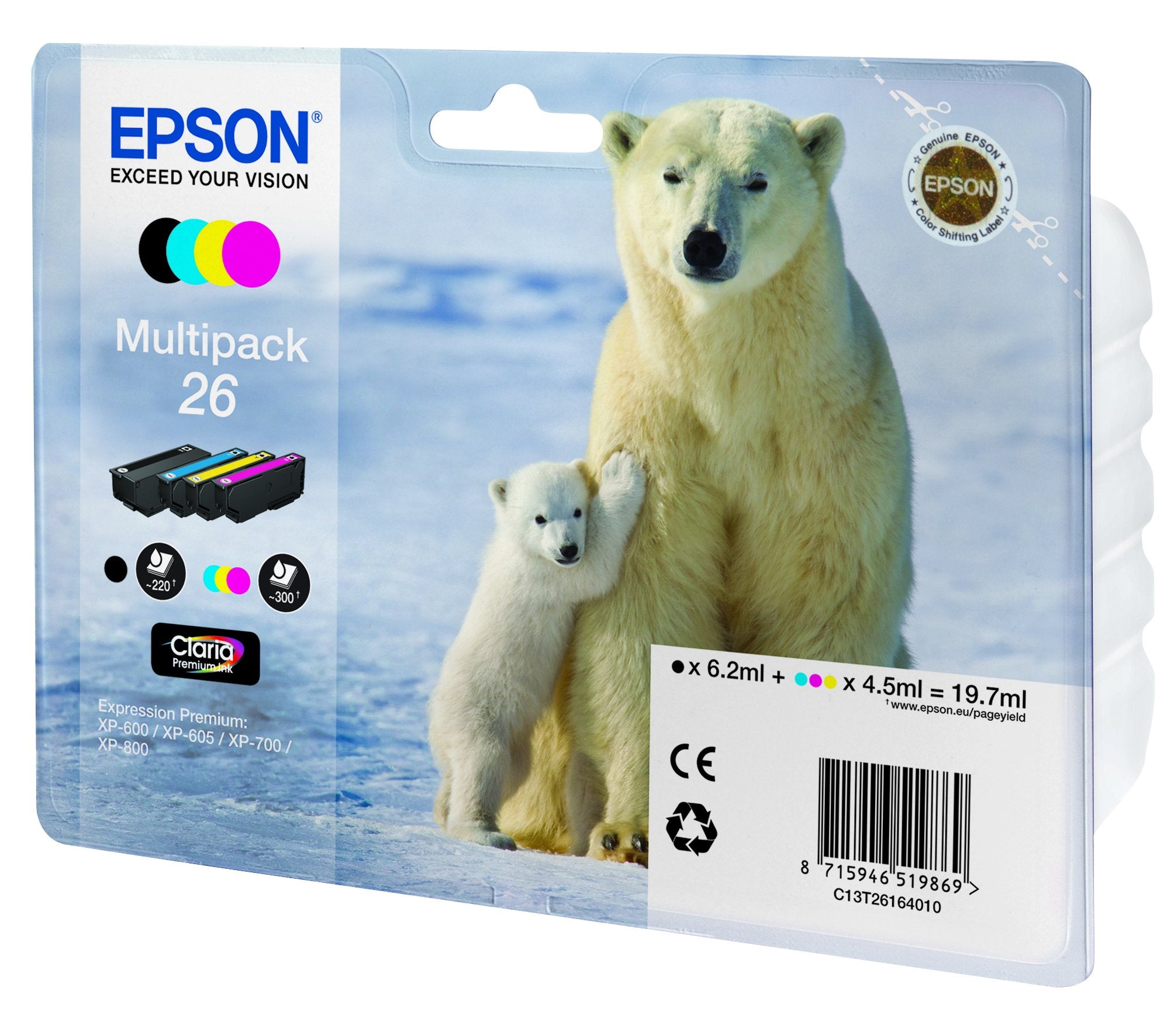 EAN 8715946519869 - Epson Polar bear C13T26164010 cartucho de tinta 1 pieza(s) Original Rendimiento estándar Negro, Cian, Mag imagen 1