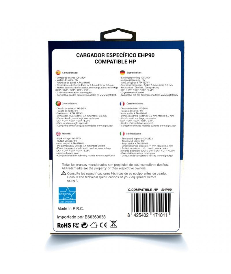 Eightt Cargador Especifico Compatible Con Hp 90w 19v 4.74a
