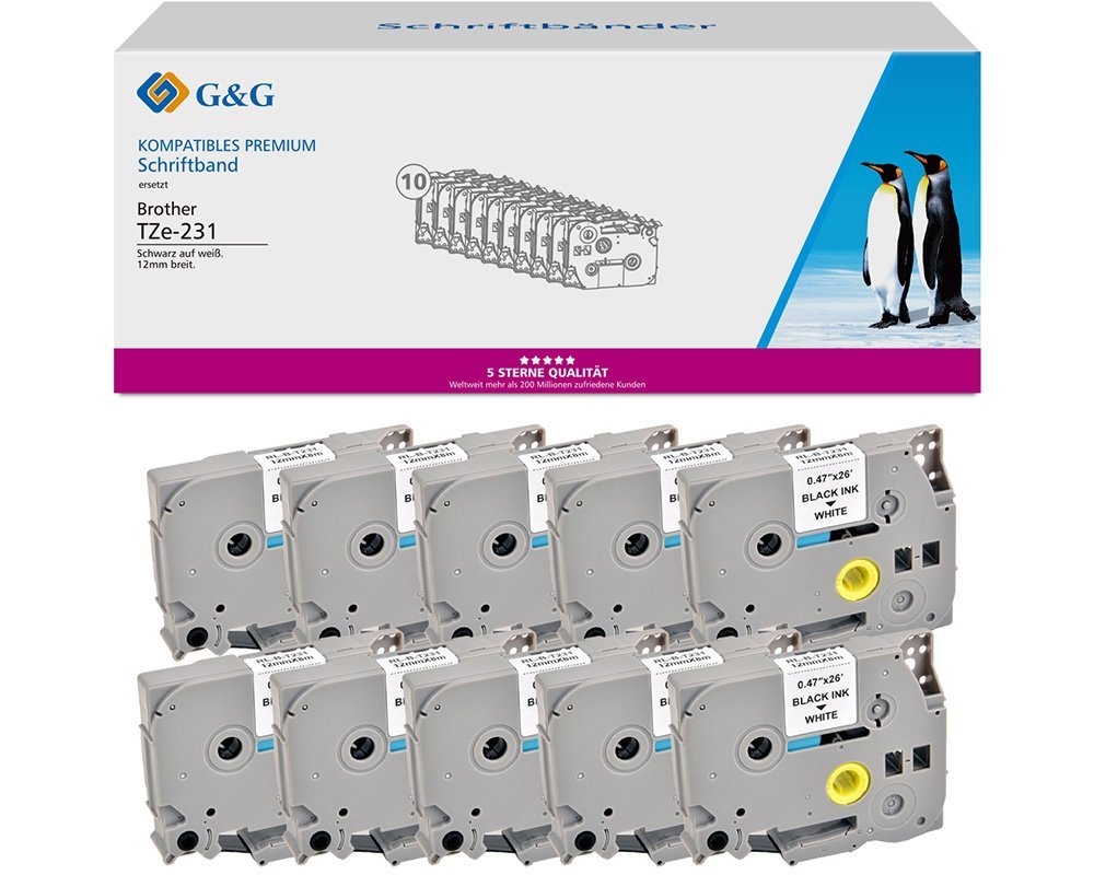G&G 10 Cintas Para Etiquetadora Compatible Con Brother Tze-231