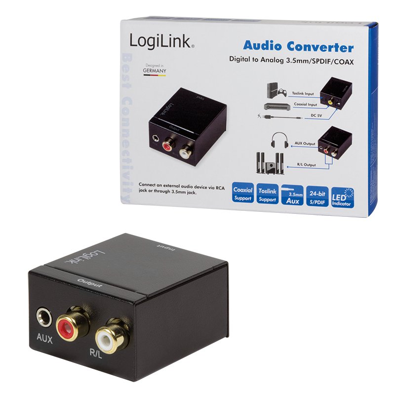 Logilink Convertidor De Audio Digital A Analógico 3.5mm Spdif Coax