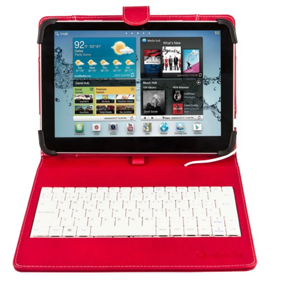 Funda Universal Silver Ht Para Tablet 9-10.1" + Teclado Con Cable Micro Usb Rojo/Blanco