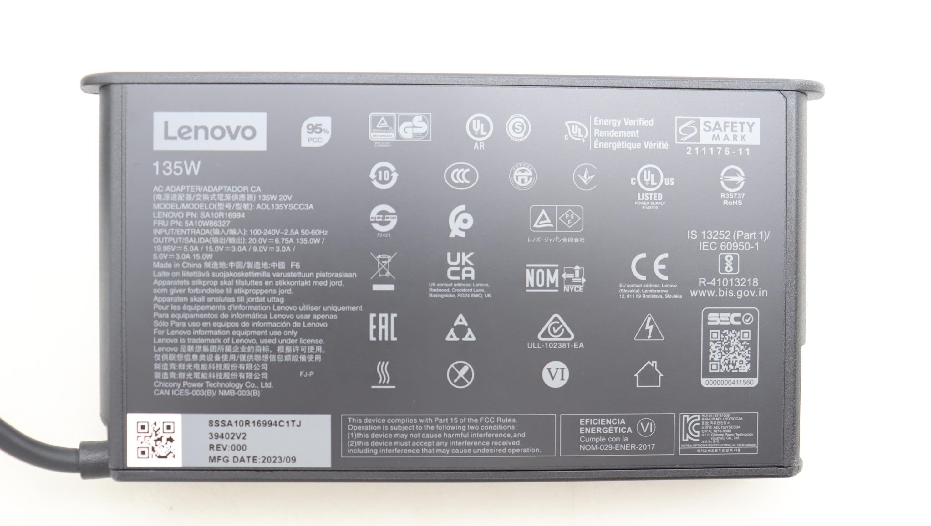 EAN 5715063311493 - Lenovo 5A10W86327 adaptador e inversor de corriente Interior 135 W Negro imagen 8