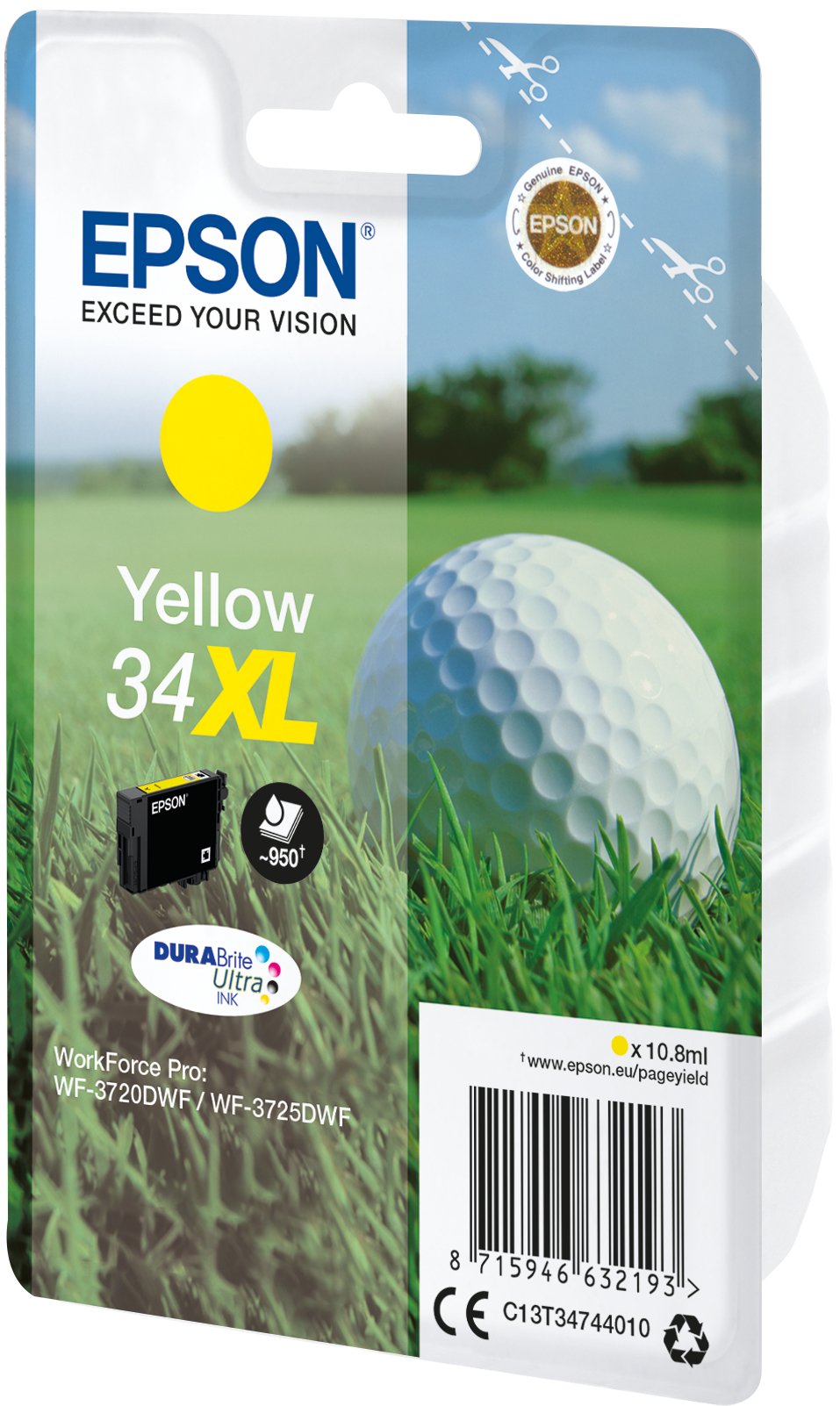 EAN 8715946632193 - Epson Golf ball C13T34744010 cartucho de tinta 1 pieza(s) Original Alto rendimiento (XL) Amarillo imagen 1