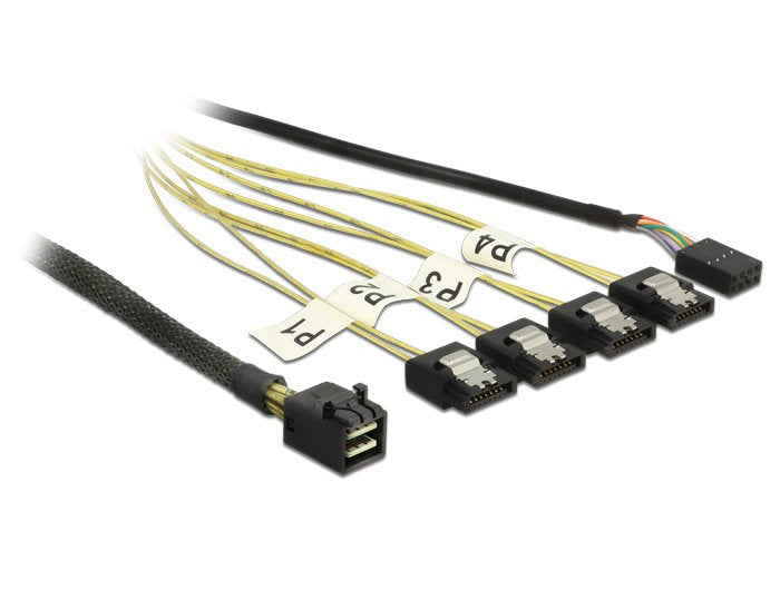EAN 4043619833221 - DeLOCK 1m, Mini SAS HD SFF-8643/4xSATA 7p Negro, Plata, Amarillo imagen 1