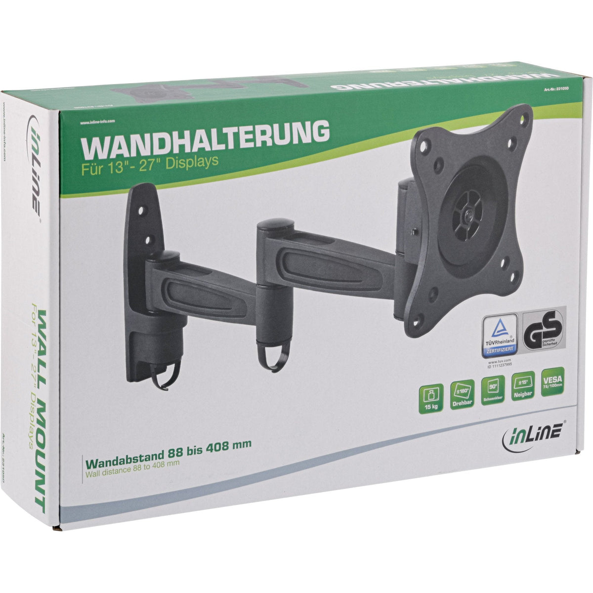 Soporte De Pared Inline Para Tft De Hasta 68 Cm 27" Máx. Brazo De Dos Piezas De 15 Kg