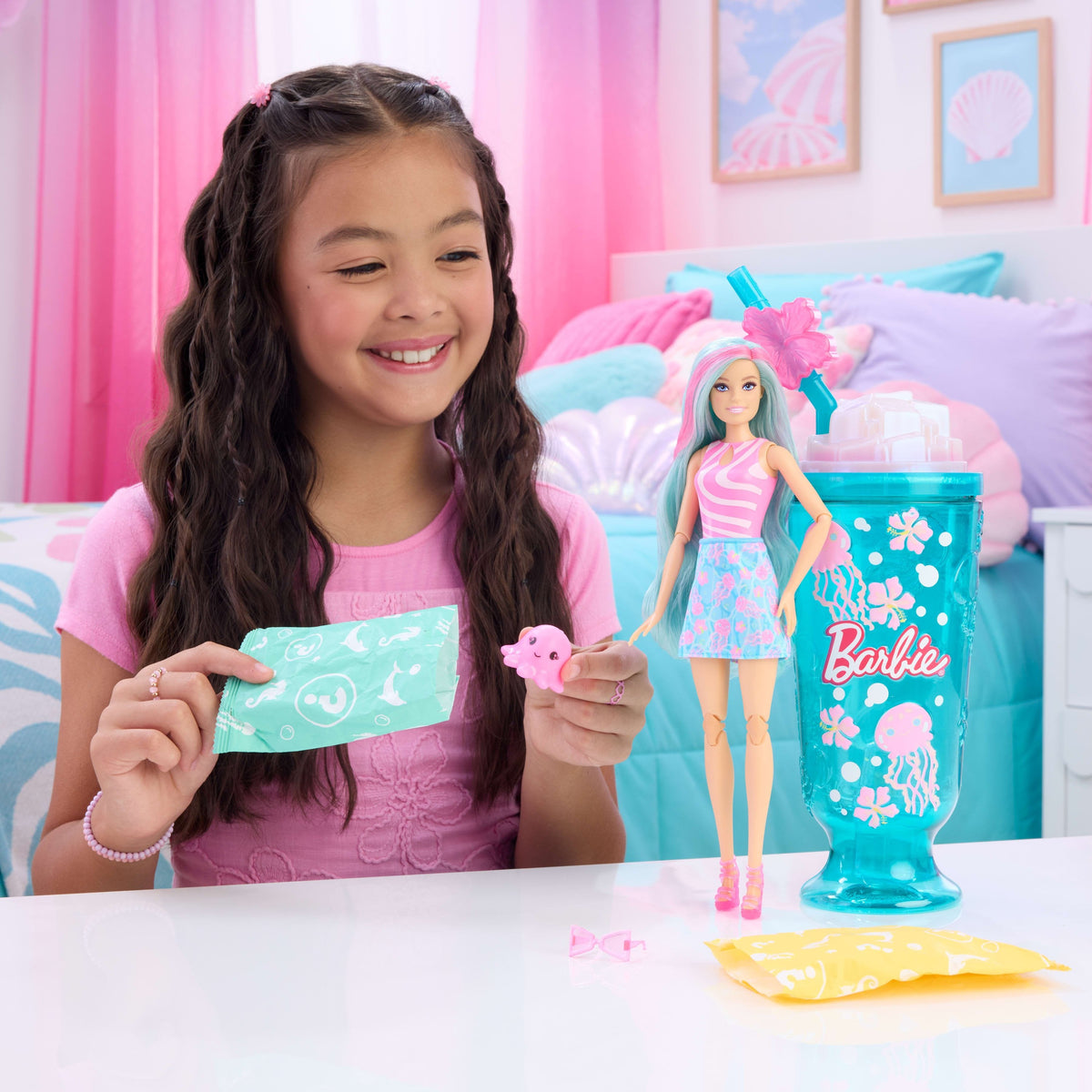 Muñeca Granizado De Mar Copa Azul Pop Reveal Barbie