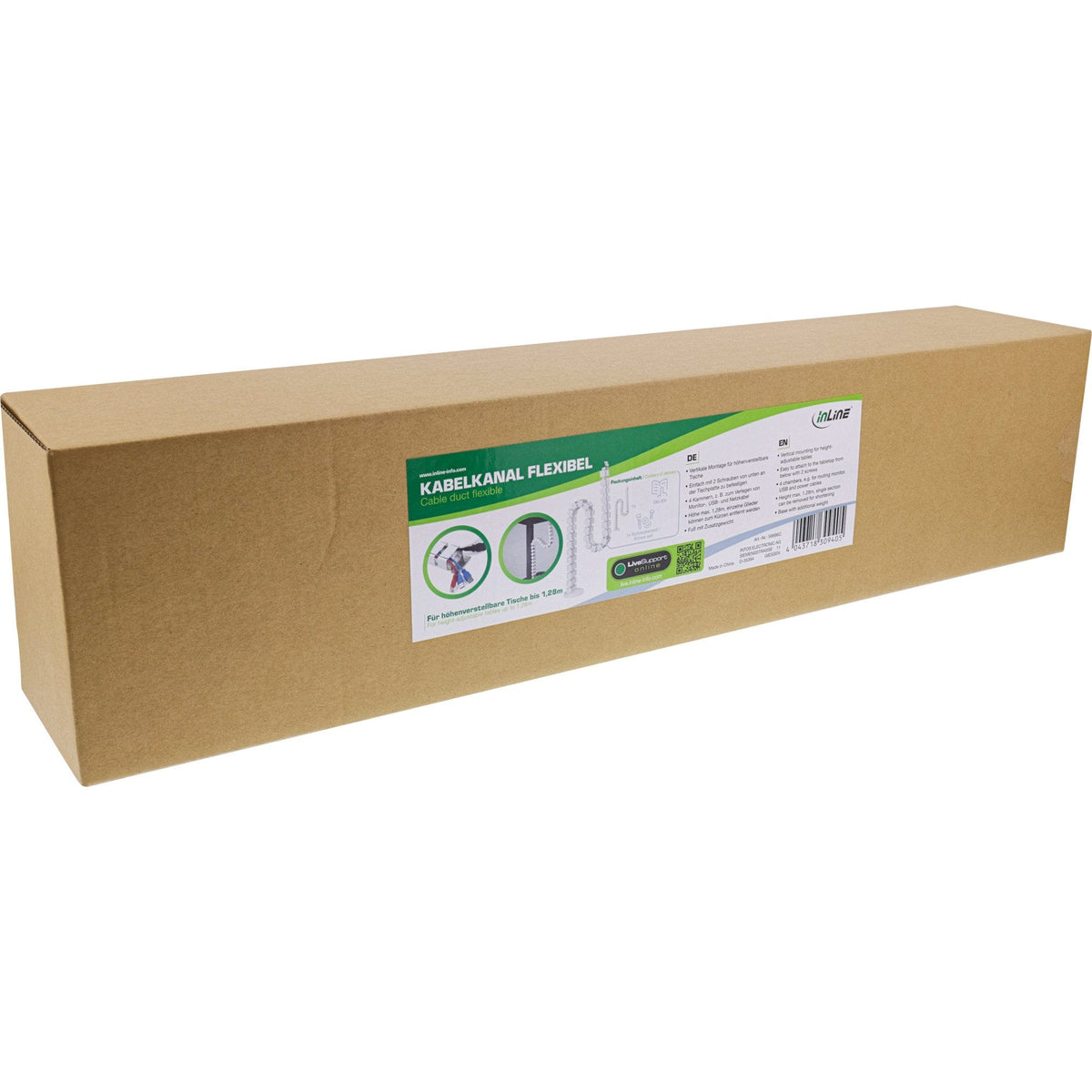 Inline Pasacables Flexible Para Escritorios Regulables En Altura, 4 Compartimentos, 68x36mm Máx. 1,28 M, Blanco