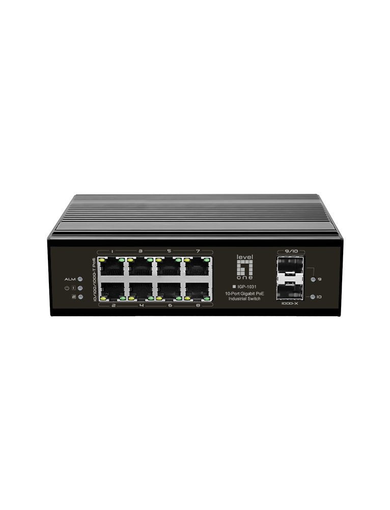 Switch Levelone 10 Puertos Gigabit Poe En Carril Din, -40 ° C A 75 ° C