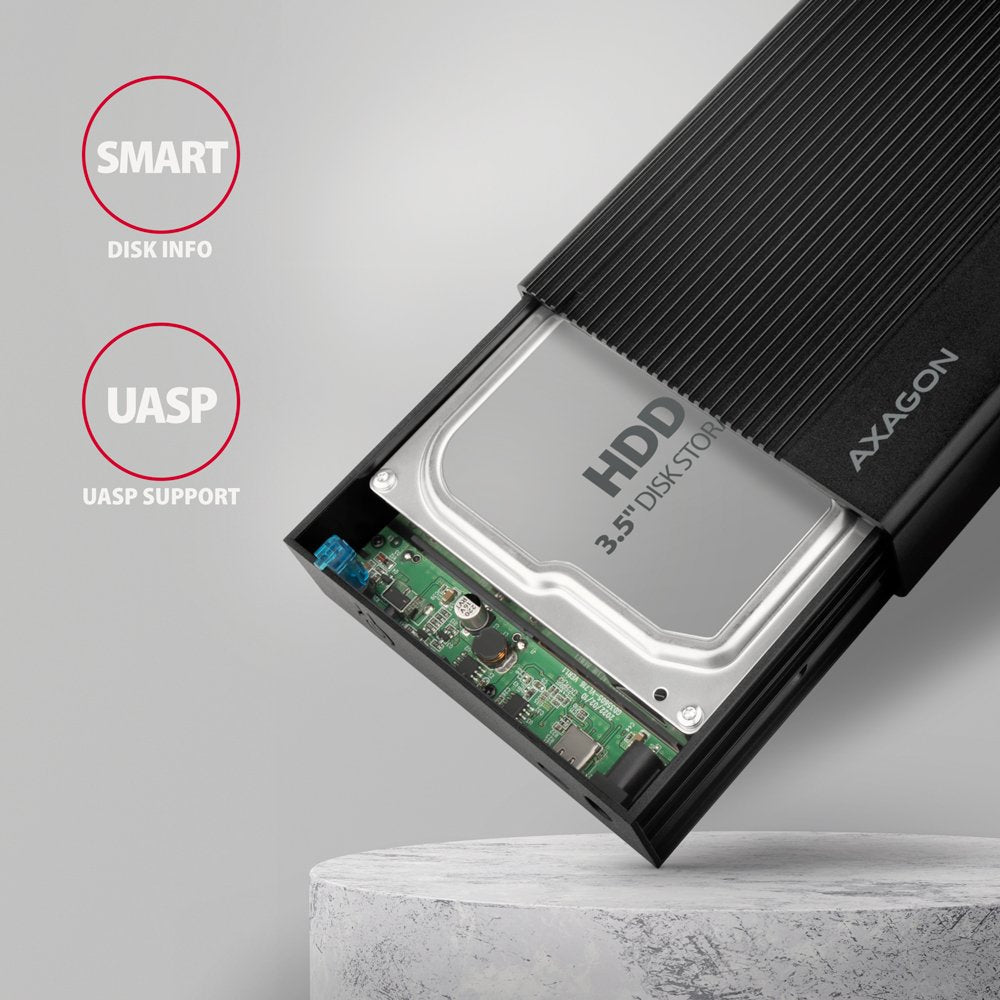 EAN 8595247906809 - Axagon EE35-GTR USB-C 5Gbps - SATA 6G, 3.5 RIBBED box BLACK - USB Typ C Caja de disco duro (HDD) Negro 3. imagen 4