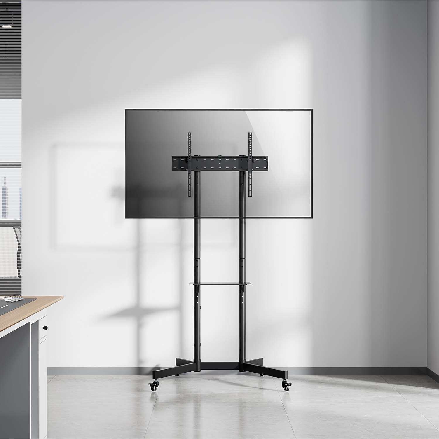 Aisens Soporte De Suelo Eco Con Rueda, Bandeja Para Dvd Para Monitor/Tv 45kg De 37-70, Negro