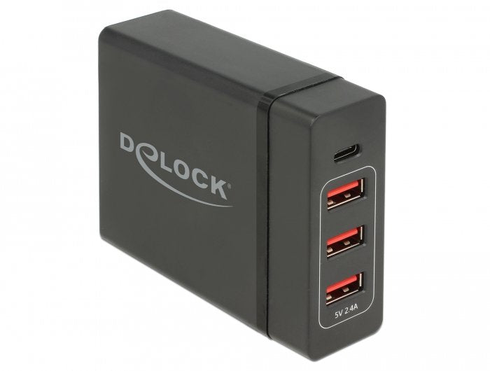 Delock Cargador Enchufe Pared -> Usb Type-C Pd3.0 + 3x Usb A Hembra 60w + 12w Negro