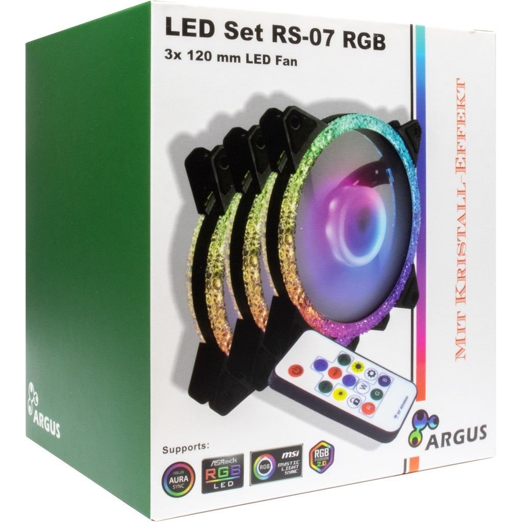 Ventilador Inter-Tech 120 * 120 * 25 Argus Rgb-Fan Set Rs-07, 3x Led Al Retail