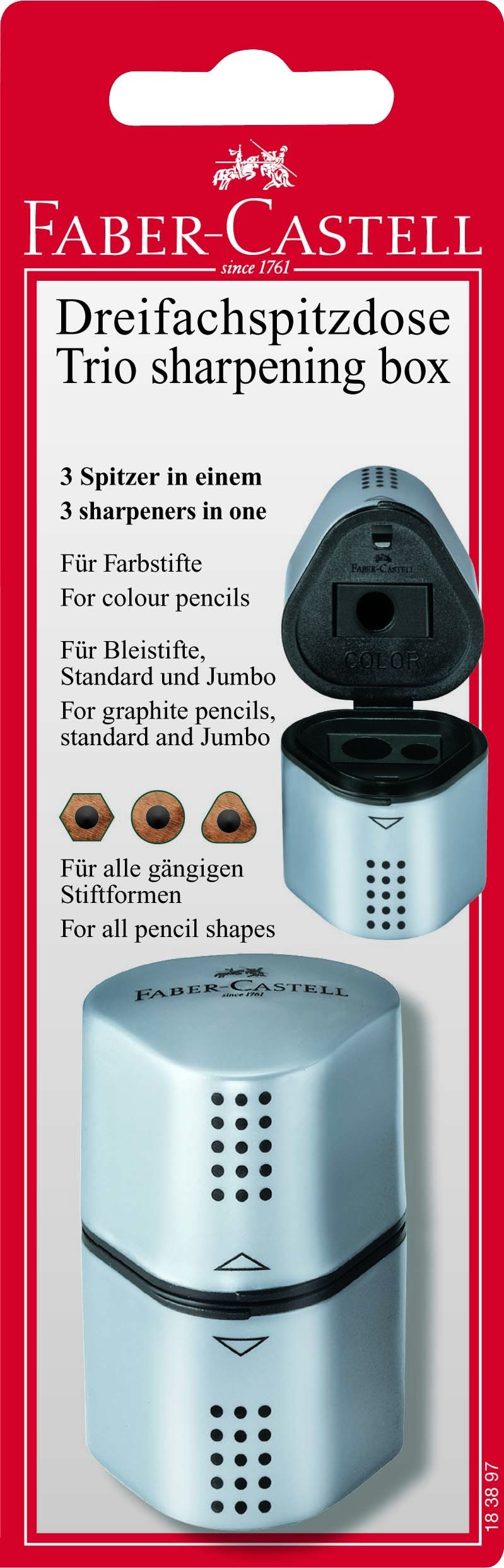 EAN 4005401838975 - Faber-Castell 48253 sacapuntas Sacapuntas manual Negro, Plata imagen 1