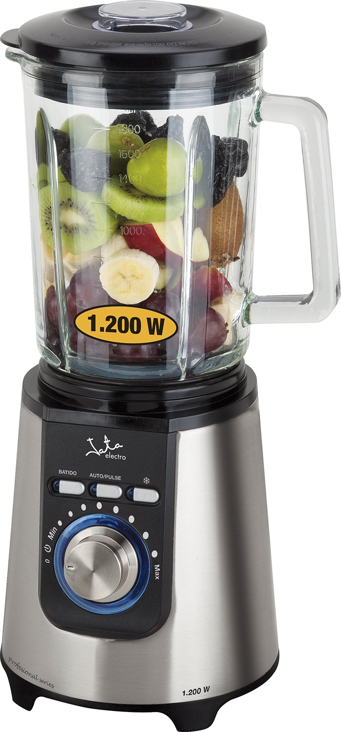 Batidora De Vaso Jata Bt1034 1200w Cuchillas Acero Inox Dentadas 3 Pulsadores (Batido Pulse Picahielo) Cuerpo Acero Inox Jarra Cristal 1.8l